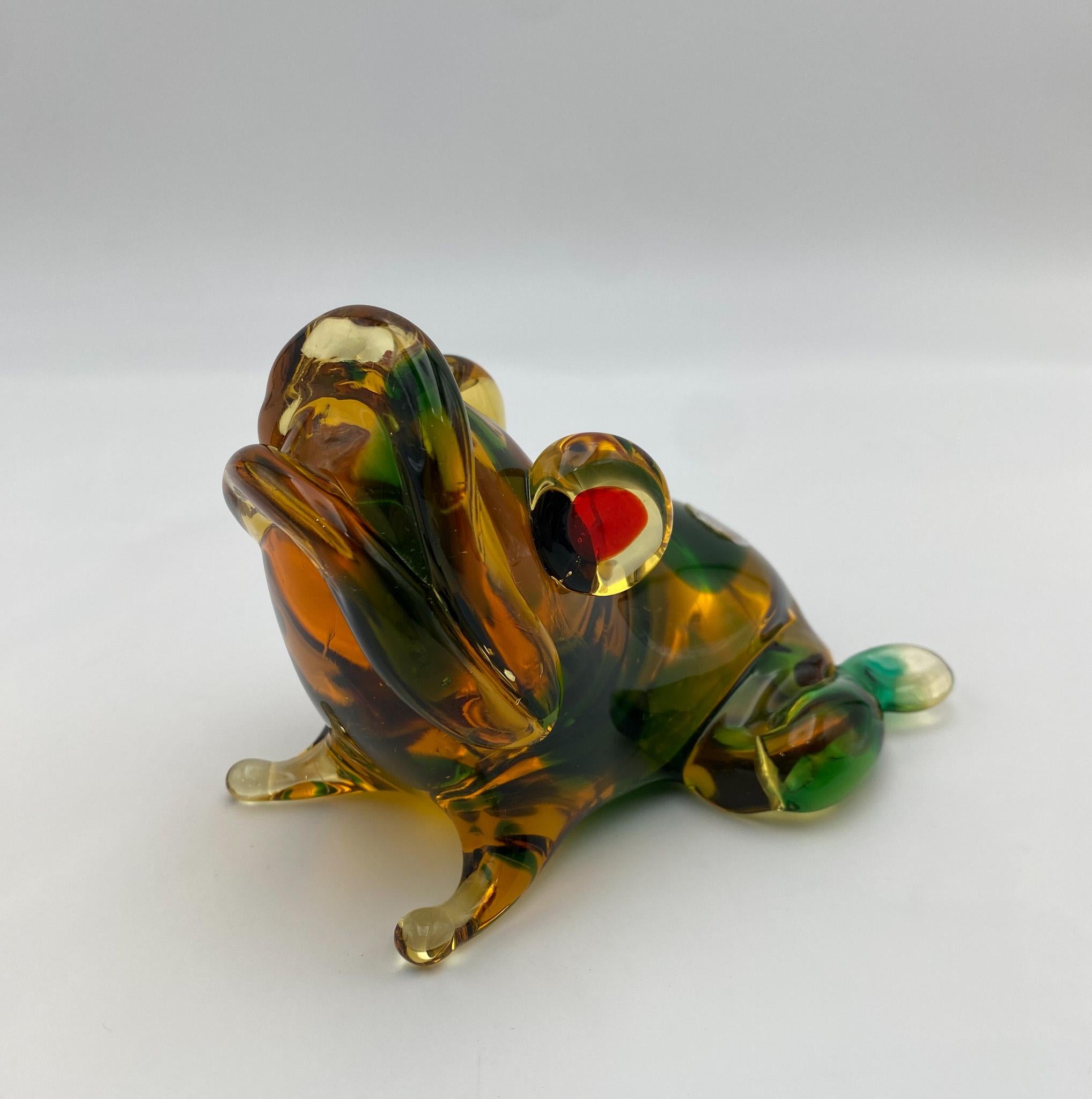 Murano Hand Blown Art Glass Frog Sculpture, Italy, 1950's 6