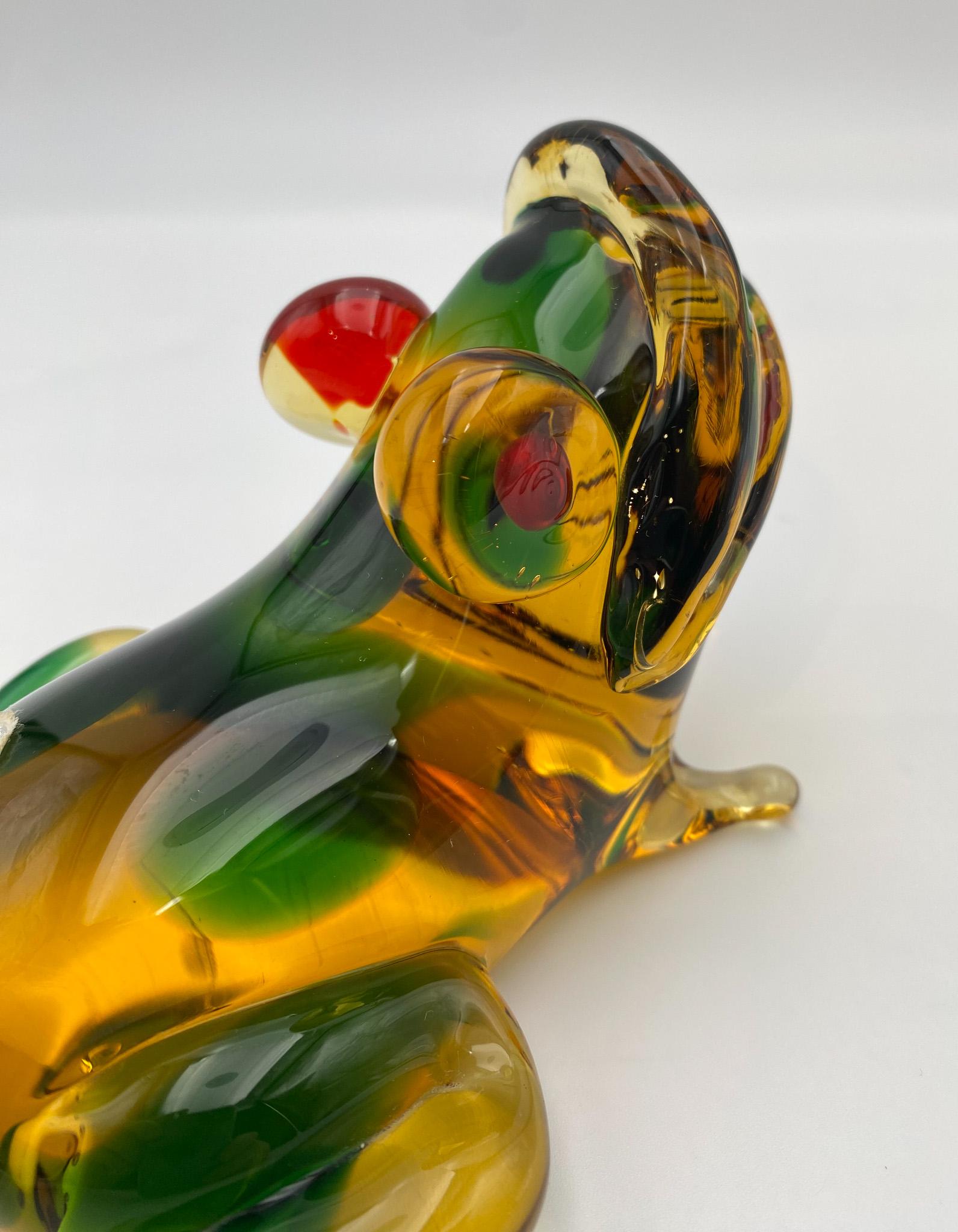 Mid-Century Modern Murano Hand Blown Art Glass Frog Sculpture, Italy, 1950's  For Sale