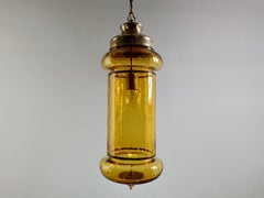 Murano hand-blown Bulicante glass lantern with brass frame. Italy, late 1950s.