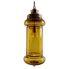 Used Murano hand-blown Bulicante glass lantern with brass frame. Italy, late 1950s.