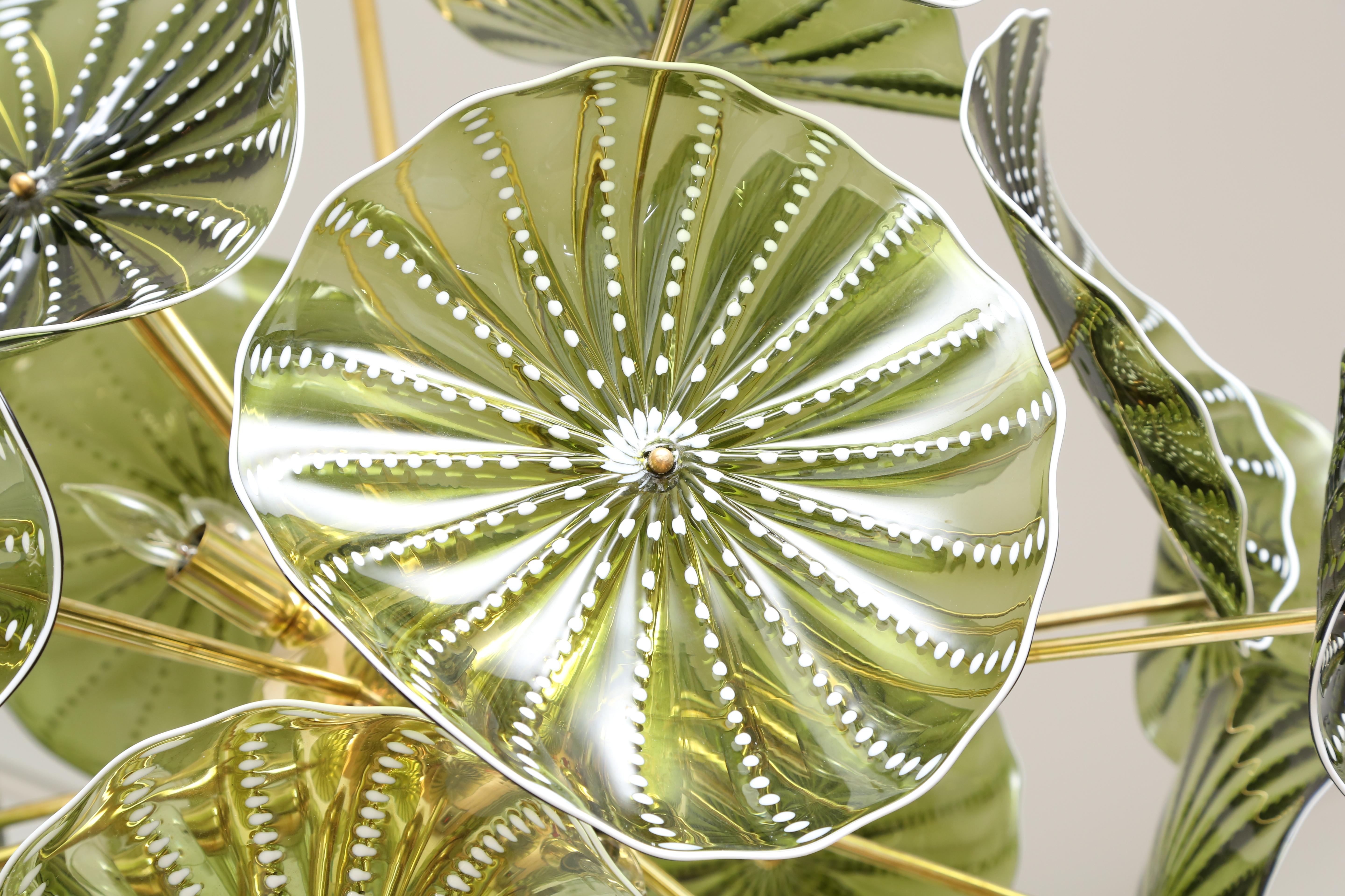Mid-Century Modern Murano Hand Blown Chartreuse Green Glass Chandelier, in Stock