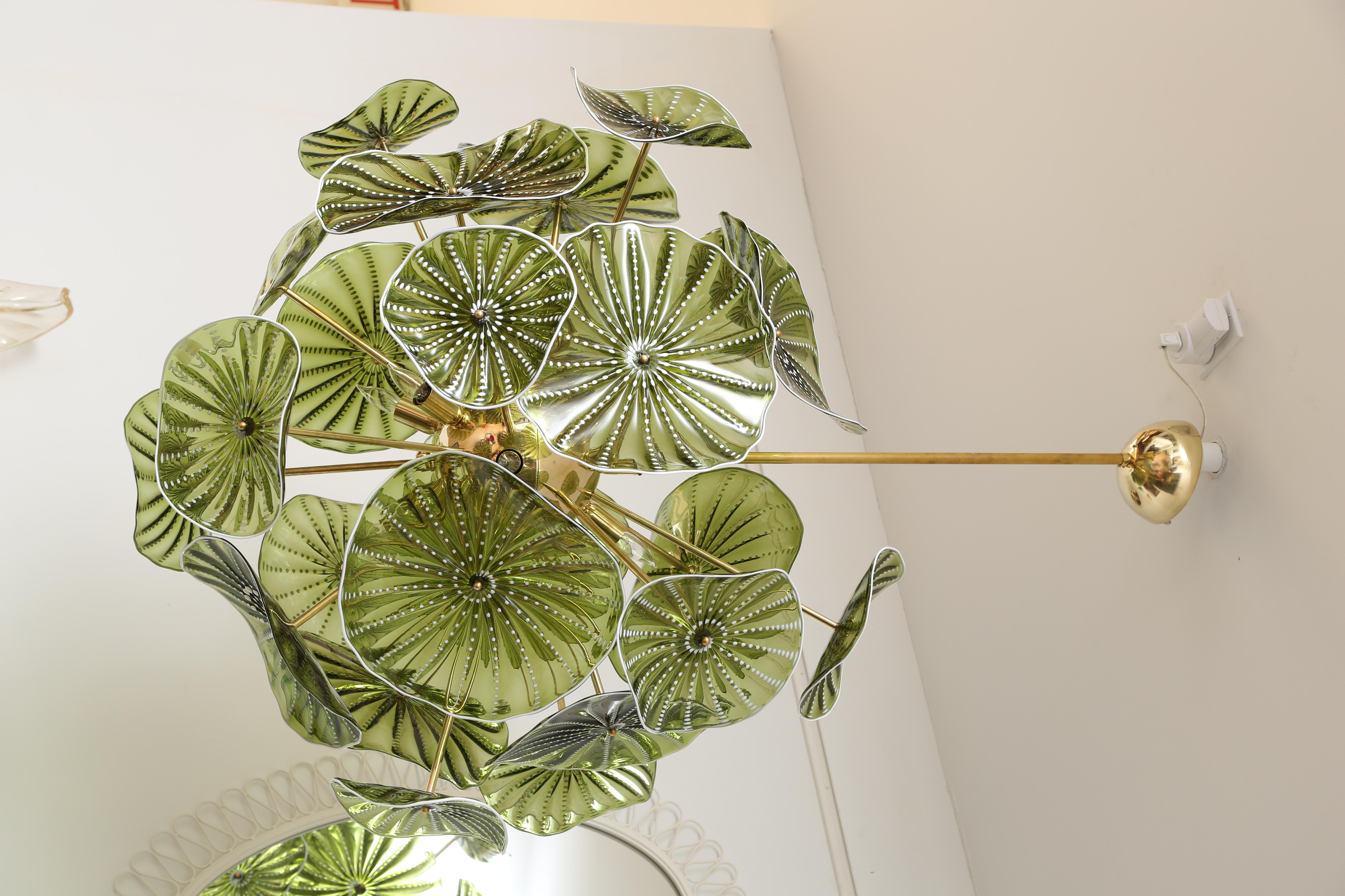 Murano Hand Blown Chartreuse Green Glass Chandelier, in Stock In Excellent Condition In Miami, FL
