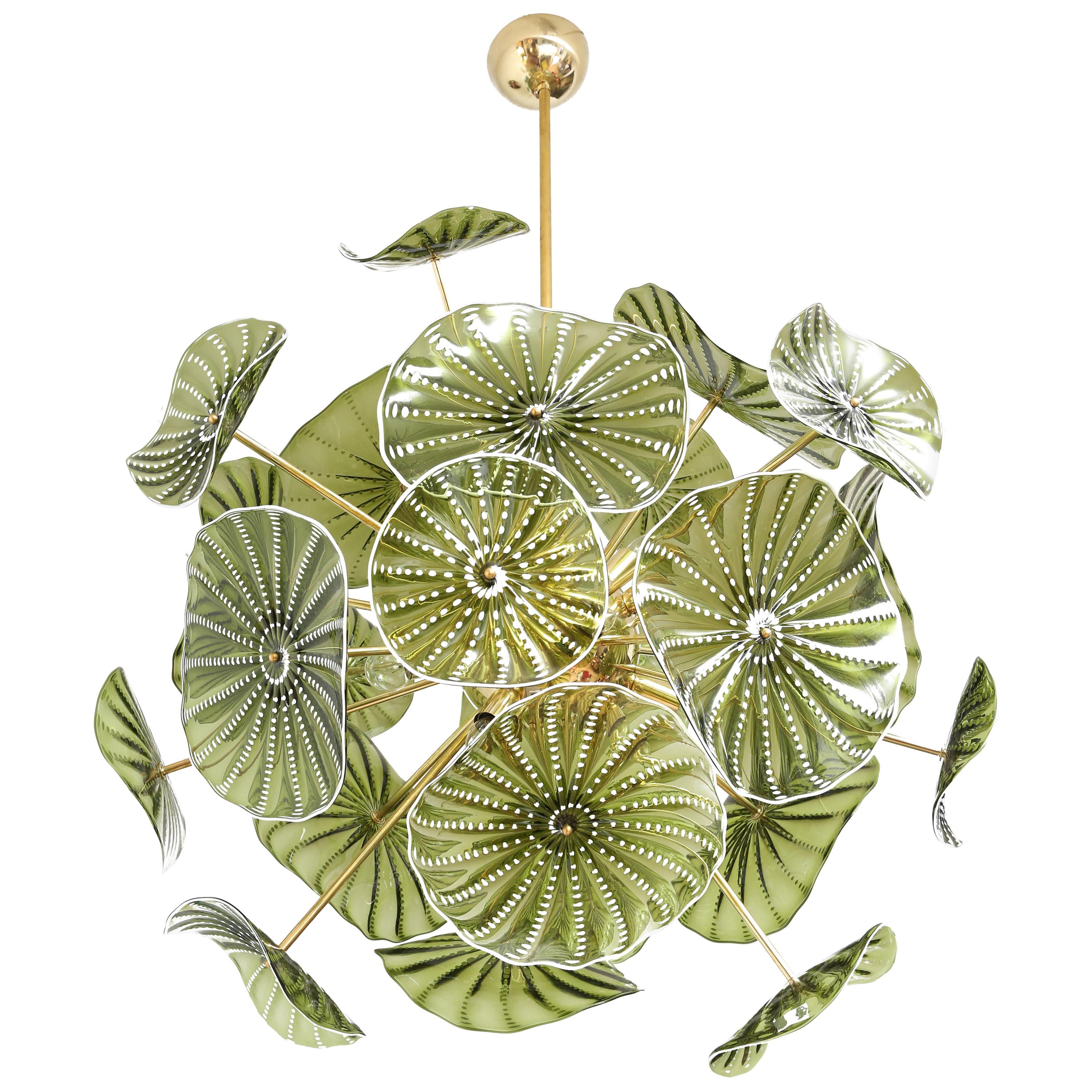 Murano Hand Blown Chartreuse Green Glass Chandelier, in stock