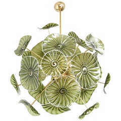 Murano Hand Blown Chartreuse Green Glass Chandelier, in stock