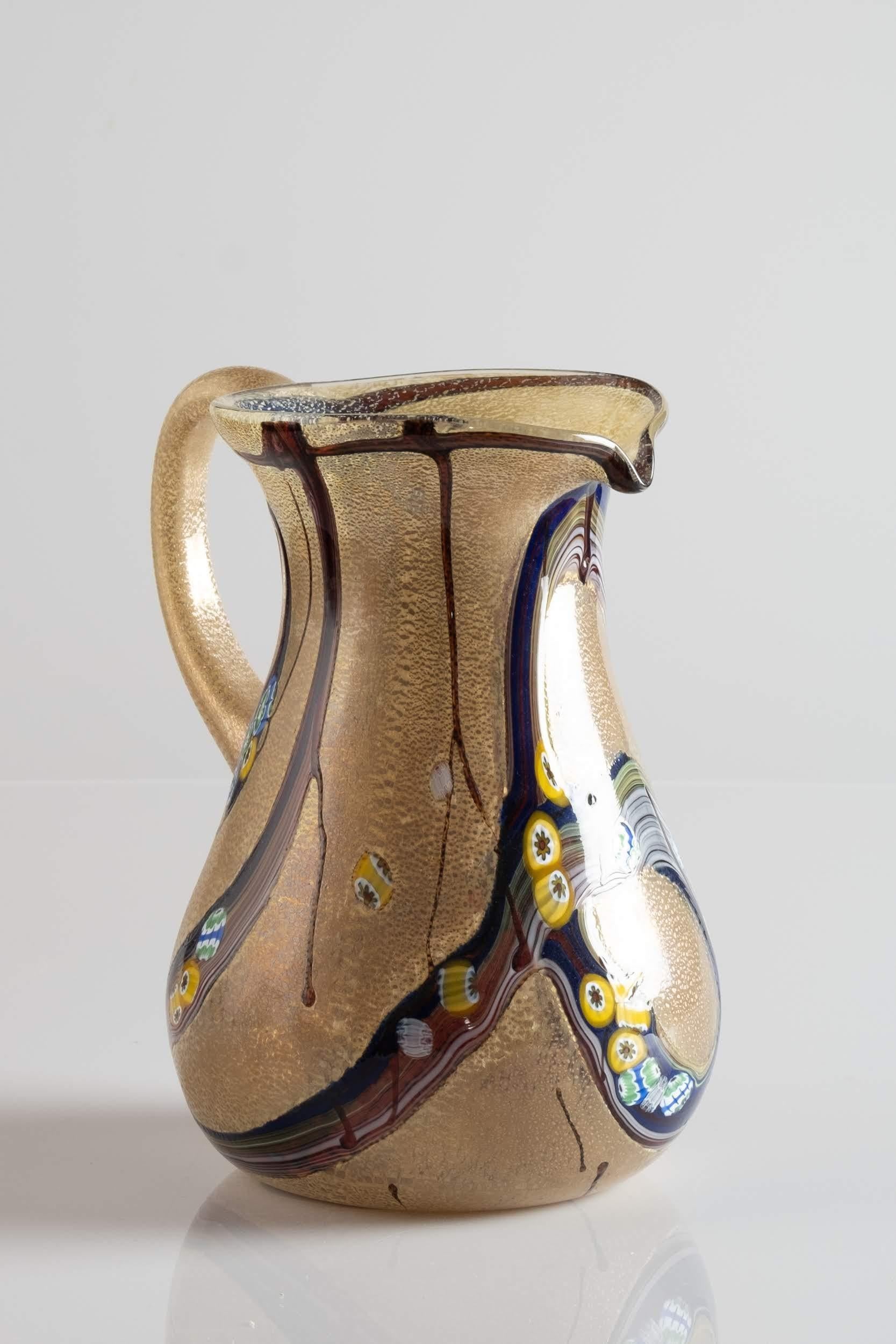 Original glass pitcher, hand blown in the island of Murano (Venice) where the best glass blowers have been working for centuries.
 