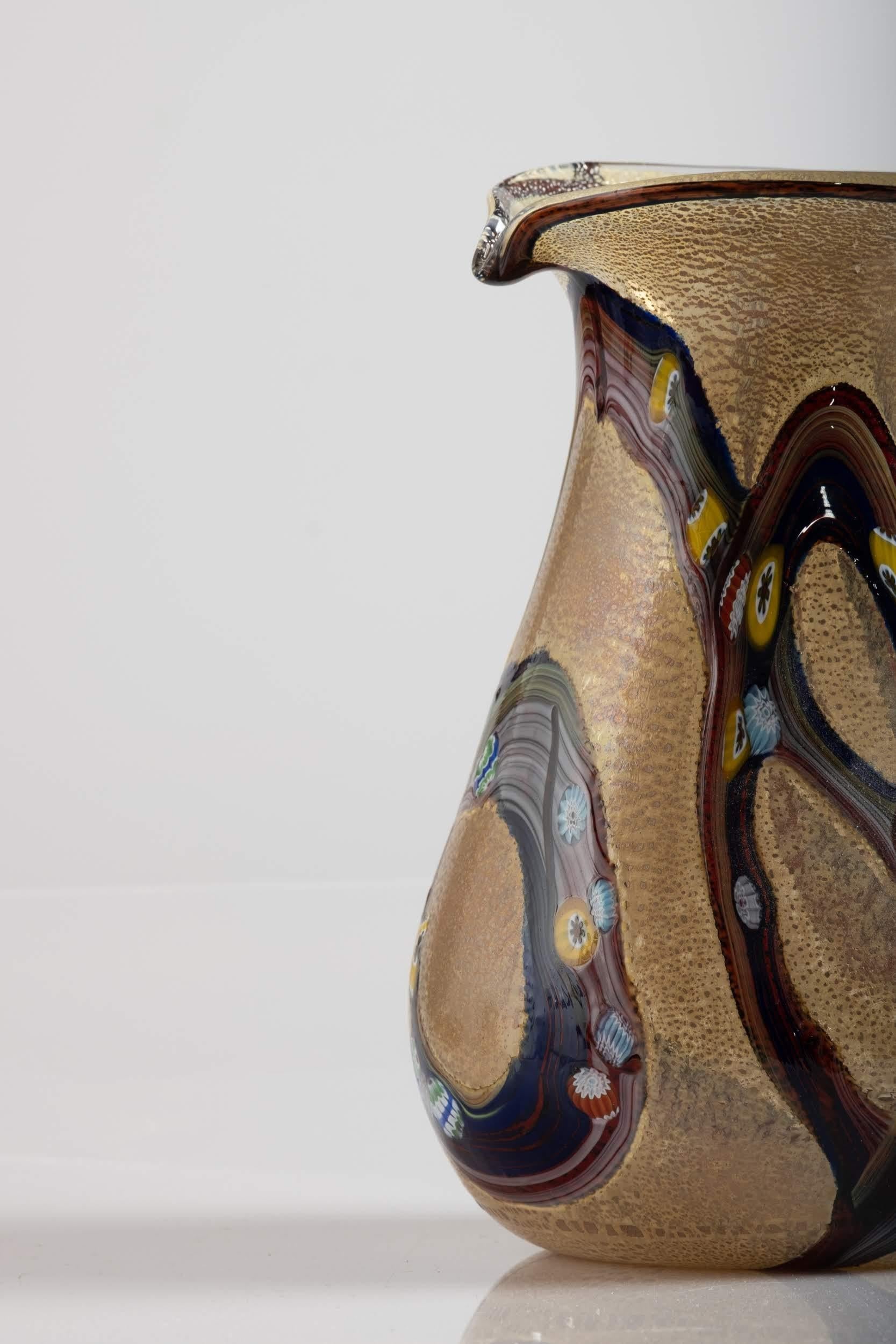 Murano Hand Blown Glass Colorful Pitcher, Italy, circa 1970 In Good Condition For Sale In New York, NY