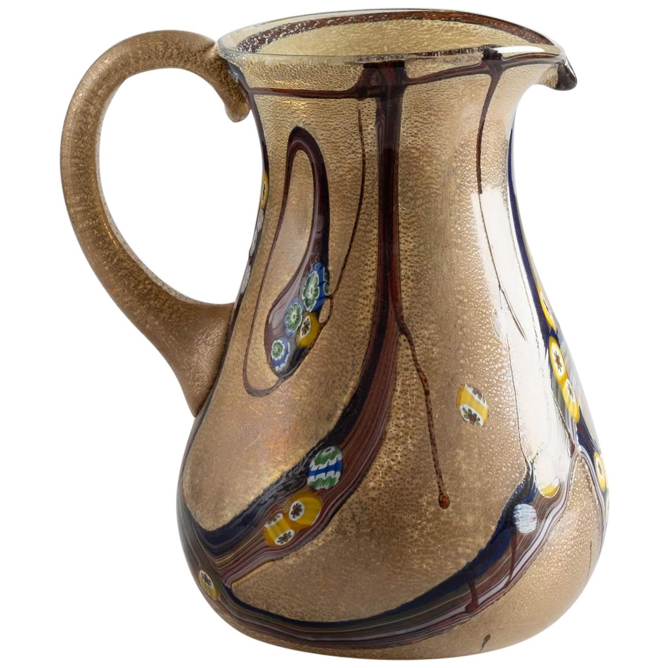 Murano Hand Blown Glass Colorful Pitcher, Italy, circa 1970 For Sale