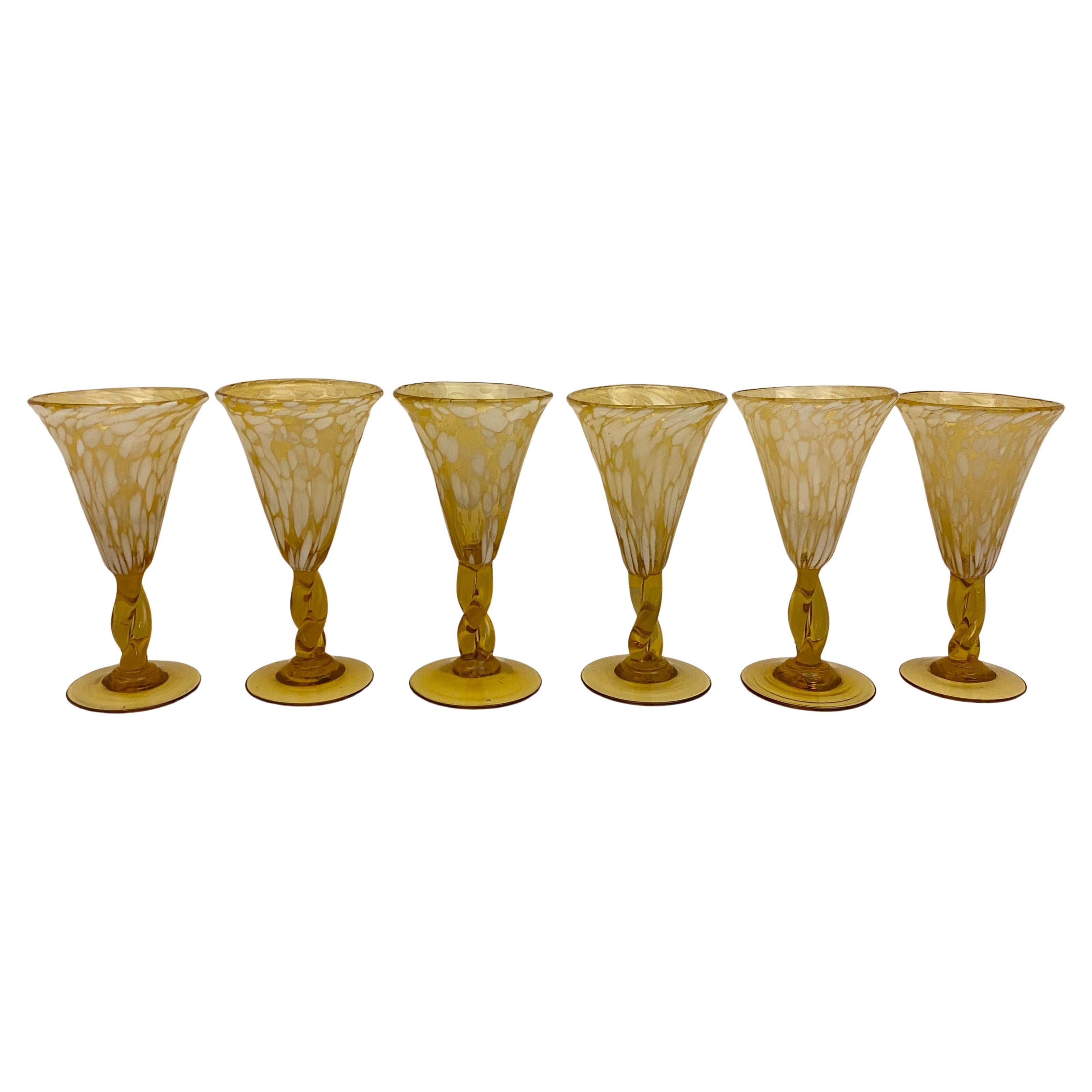 Murano Hand Blown Glass Goblets, Set of 6