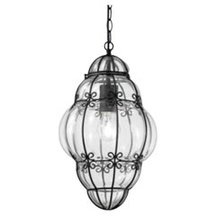 Murano Hand Blown Glass in Wrought Iron Frame Pendant or Lantern, Venice, Italy
