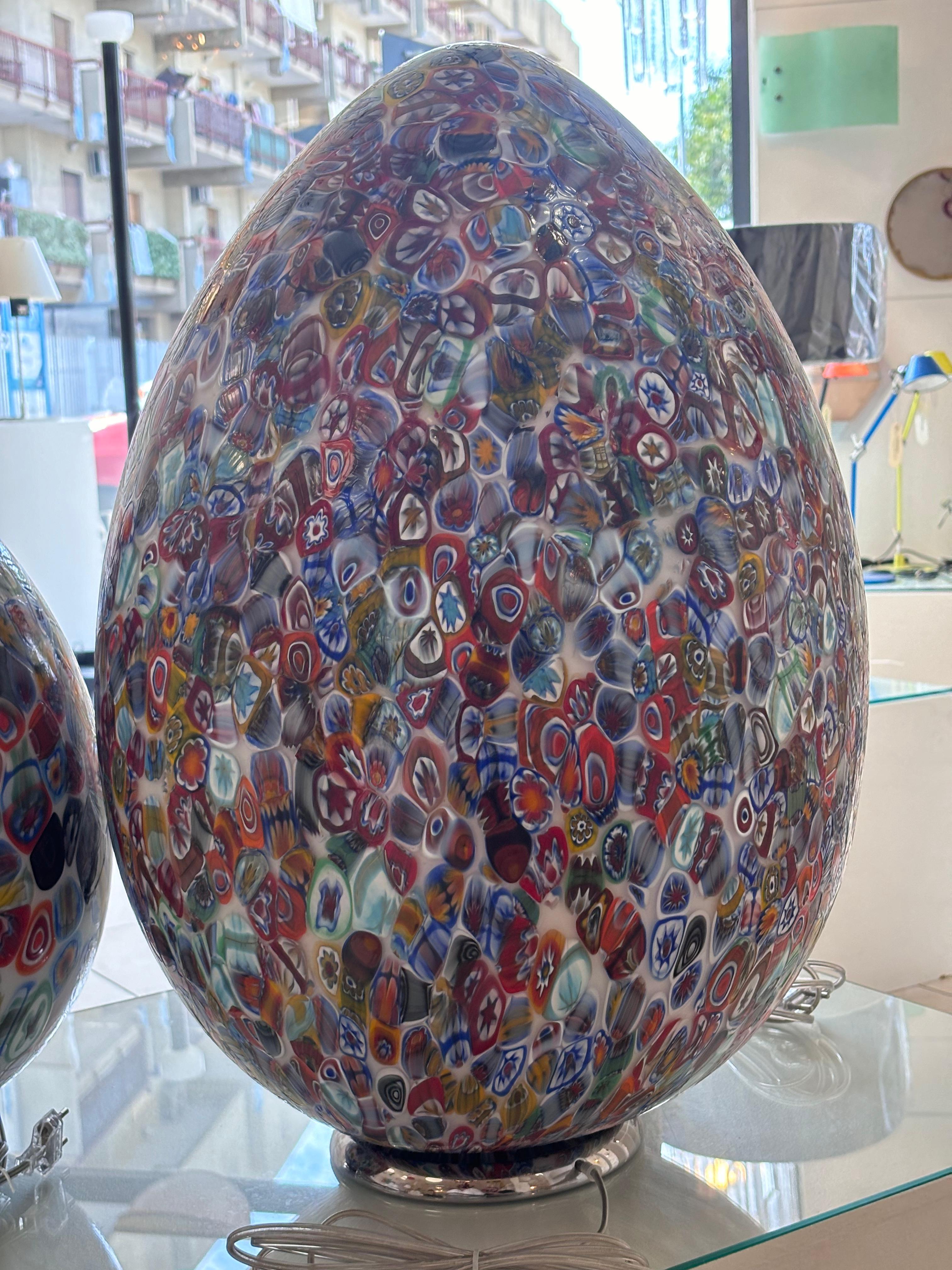 Italian Murano Hand Blown Glass Murrina Large Table Lamp, Egg Shape Millefiori