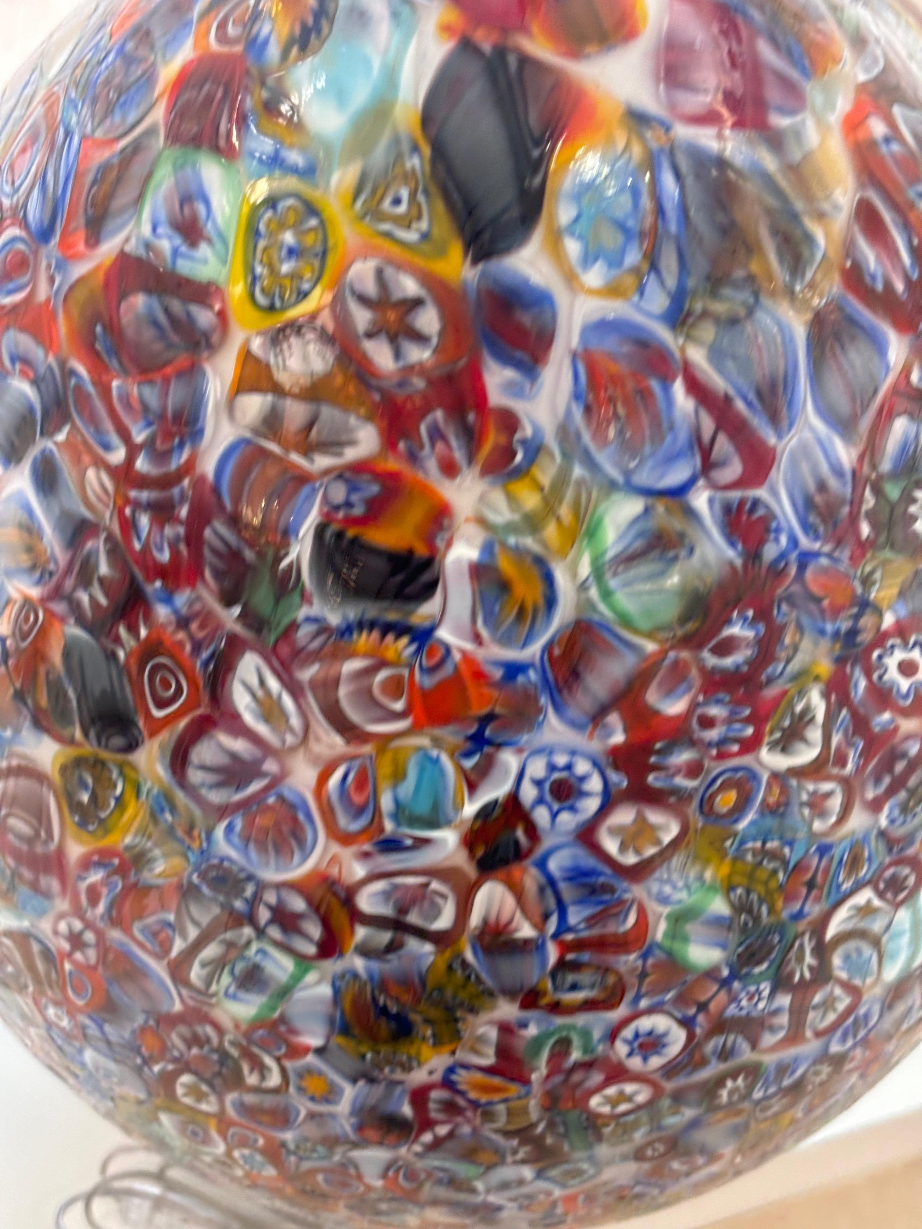 Late 20th Century Murano Hand Blown Glass Murrina Large Table Lamp, Egg Shape Millefiori