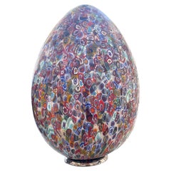 Murano Hand Blown Glass Murrina Large Table Lamp, Egg Shape Millefiori