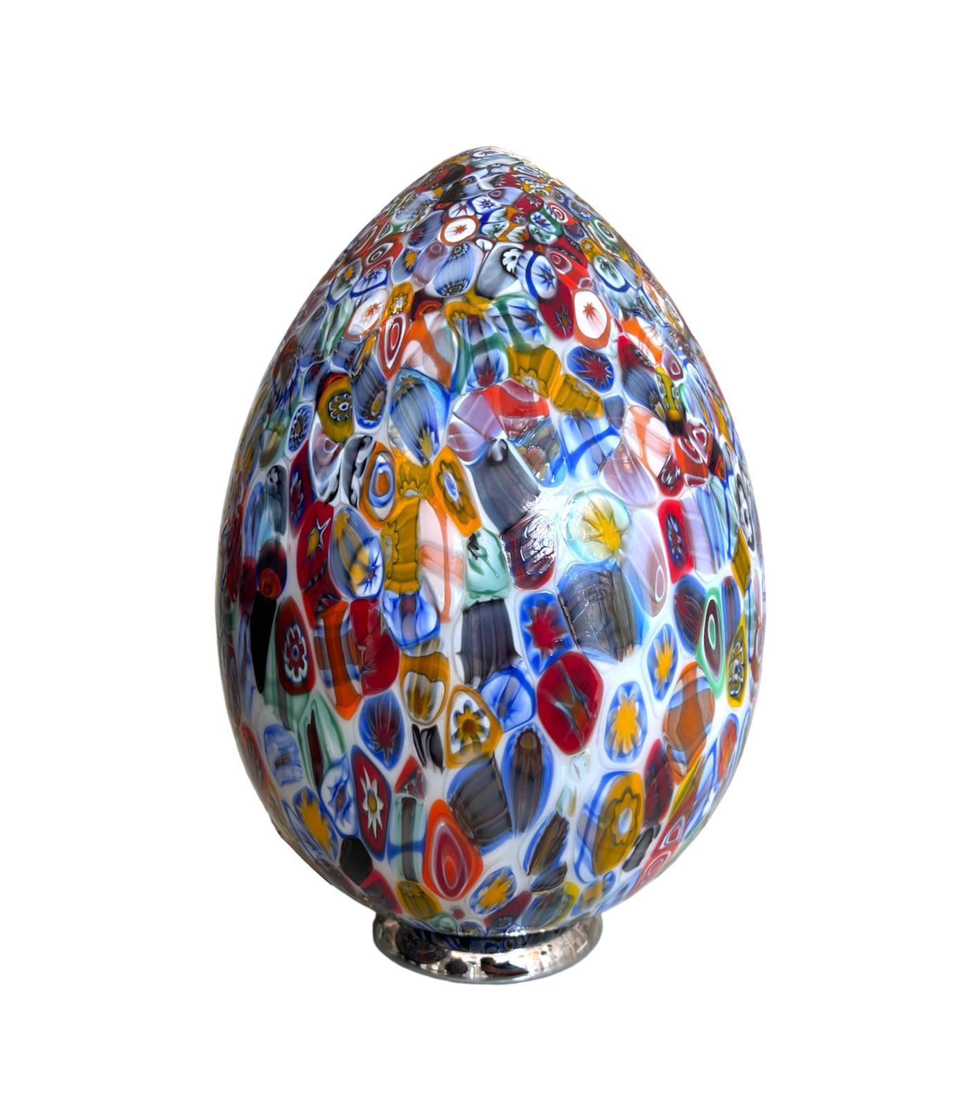 Murano Hand Blown Glass Murrina Medium Table Lamp, Egg Shape Millefiori

Murano Glass frame, item in good conservative condition, no structural defects to report. (see photo)

height 45 cm
diameter 27cm