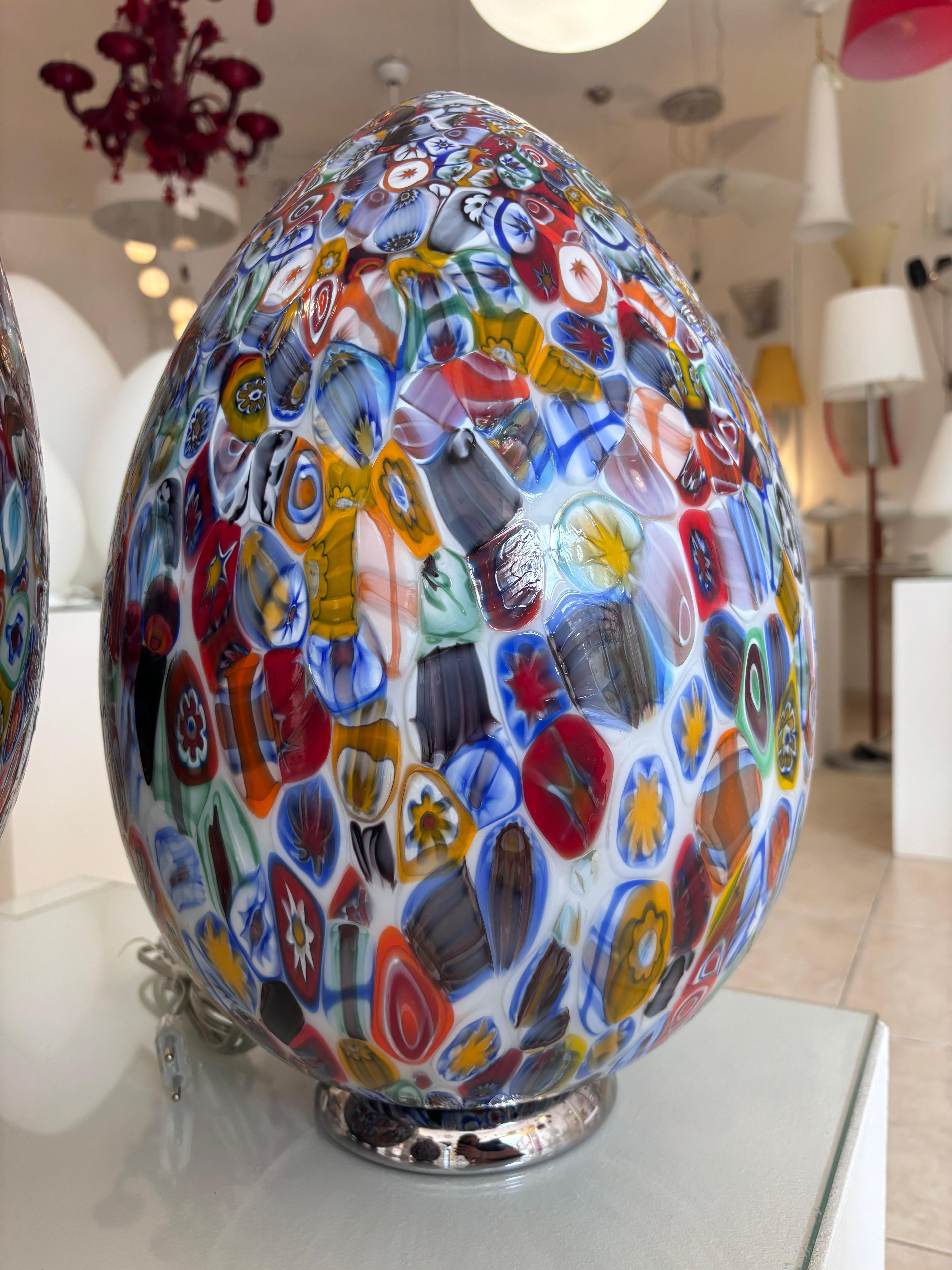 Murano Hand Blown Glass Murrina Medium Table Lamp, Egg Shape Millefiori In Good Condition In Taranto, IT