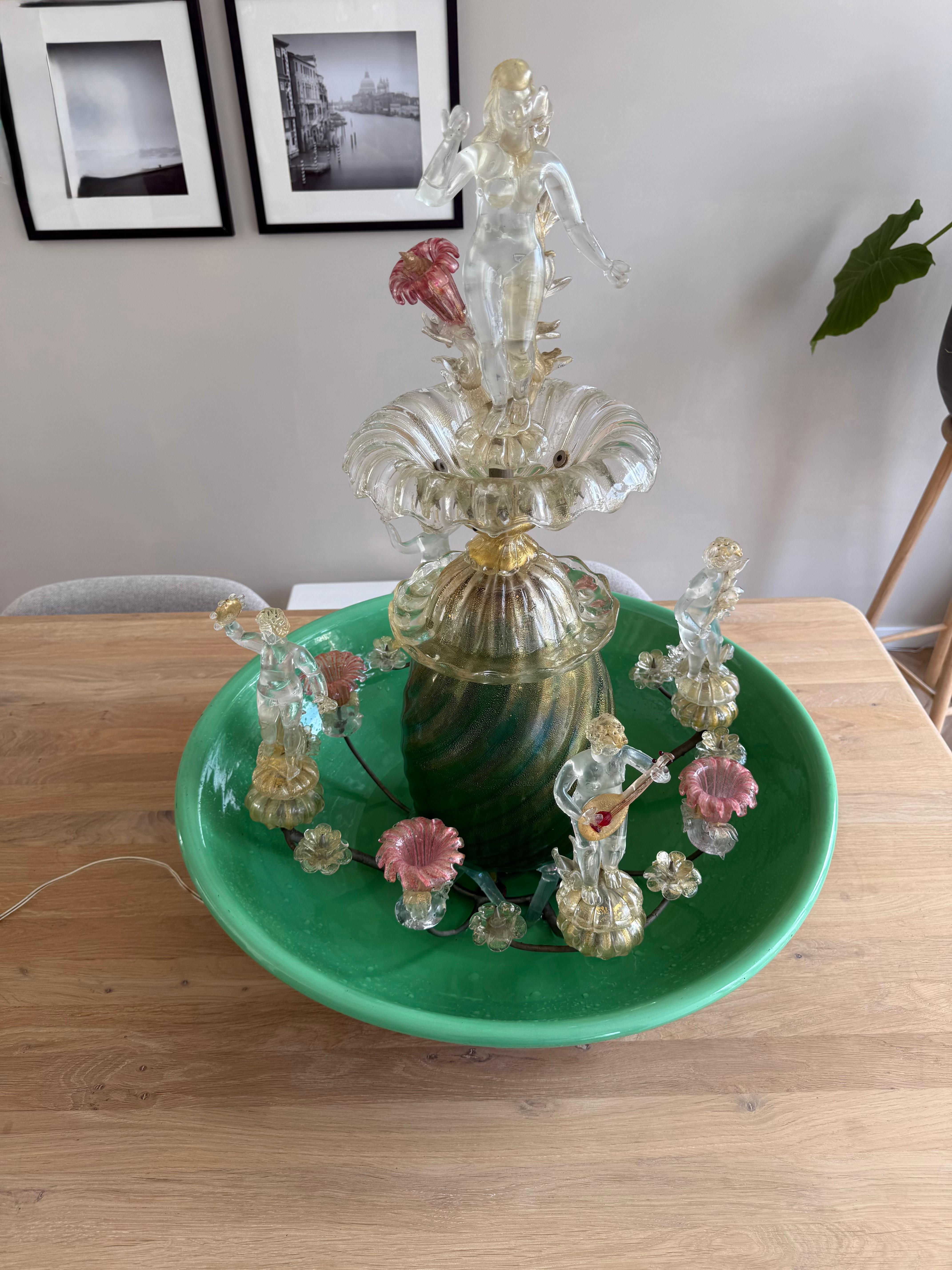 Fontana da tavolo in vetro soffiato a mano di Murano con inclusioni di foglie d'oro, Att Gino Cenedese in vendita 4