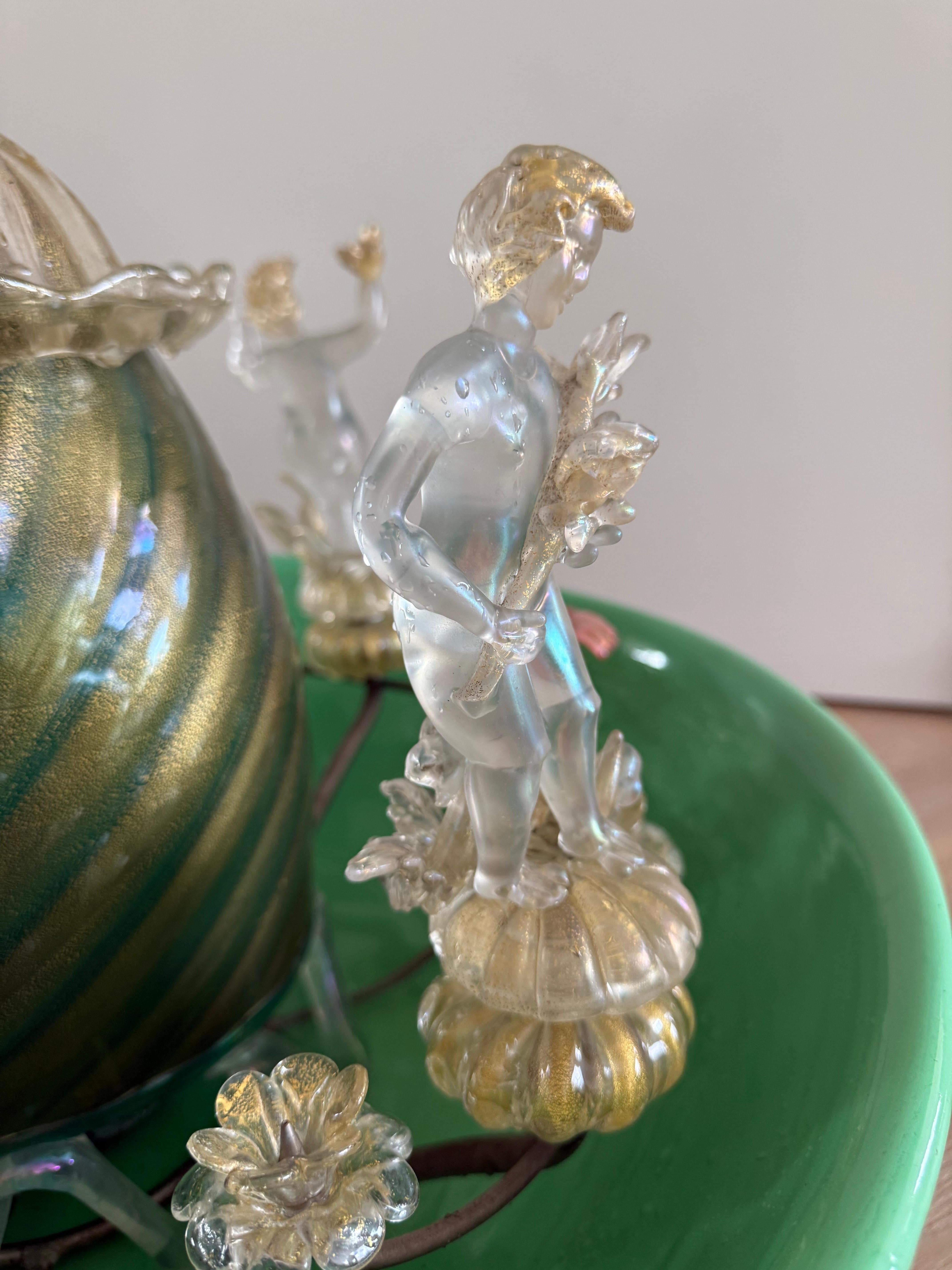 Fontana da tavolo in vetro soffiato a mano di Murano con inclusioni di foglie d'oro, Att Gino Cenedese in vendita 9