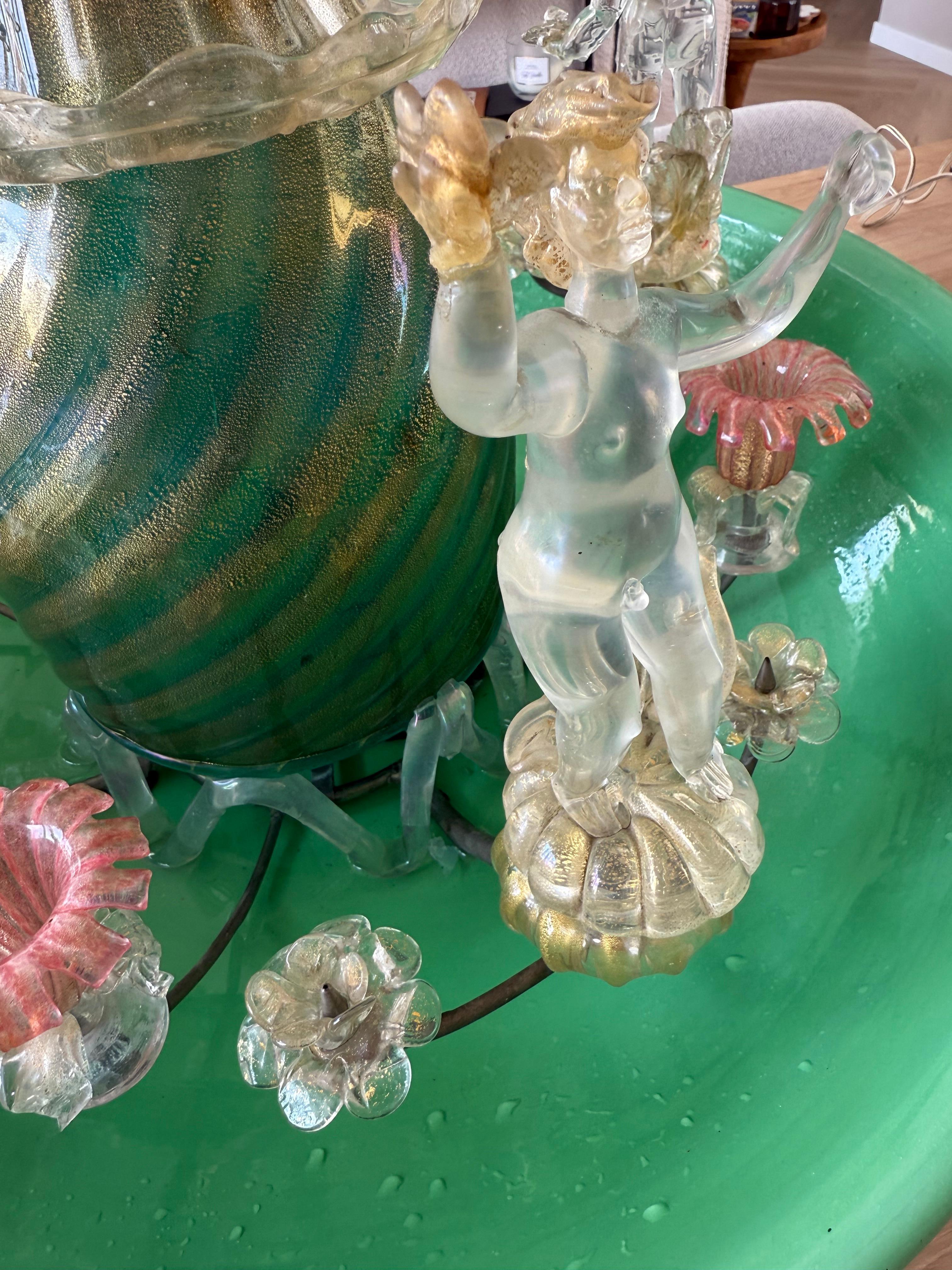 Metallo Fontana da tavolo in vetro soffiato a mano di Murano con inclusioni di foglie d'oro, Att Gino Cenedese in vendita