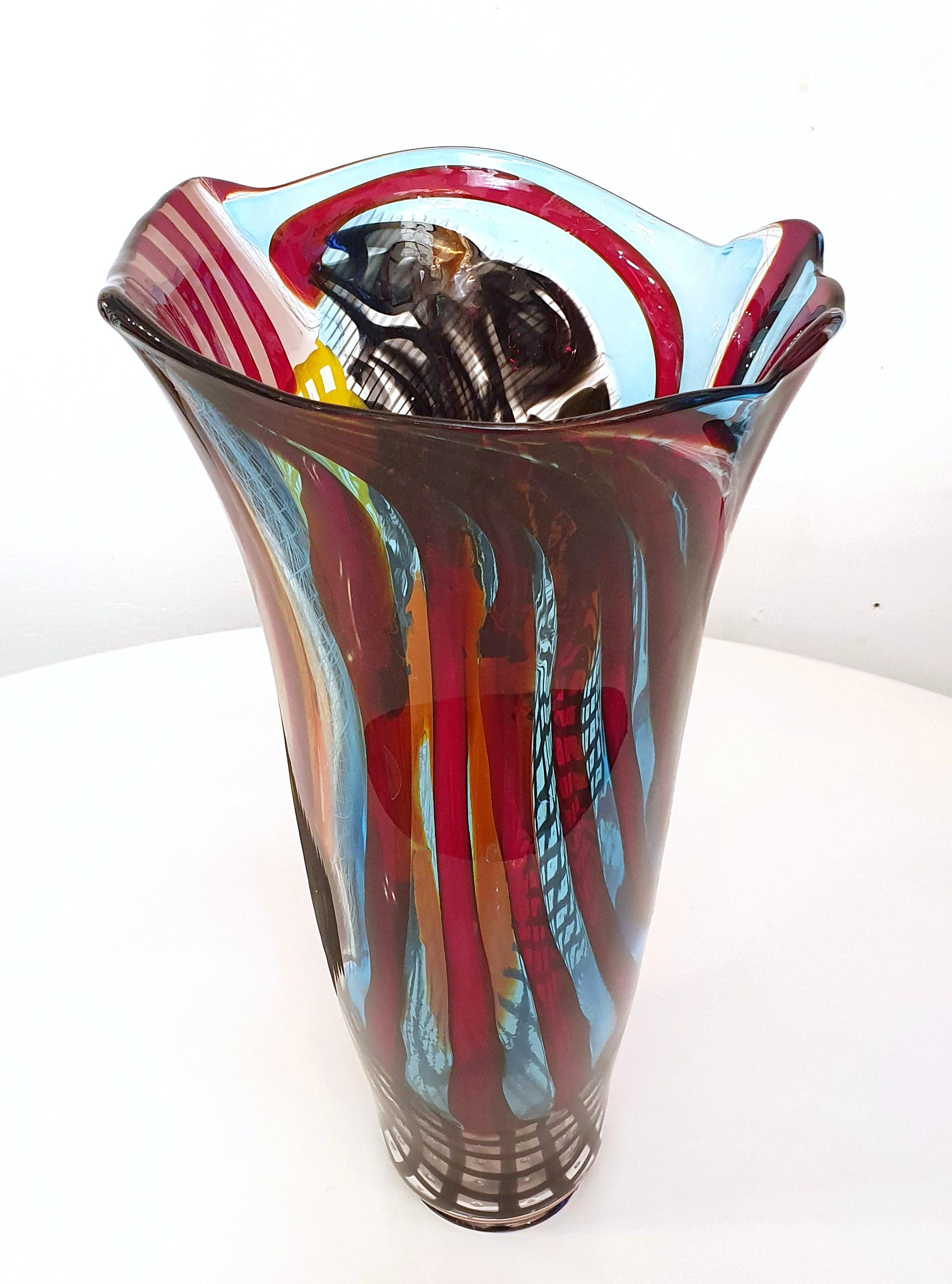 Italian Murano Hand Blown Glass Vase Signed by Lino Tagliapietra  For Sale