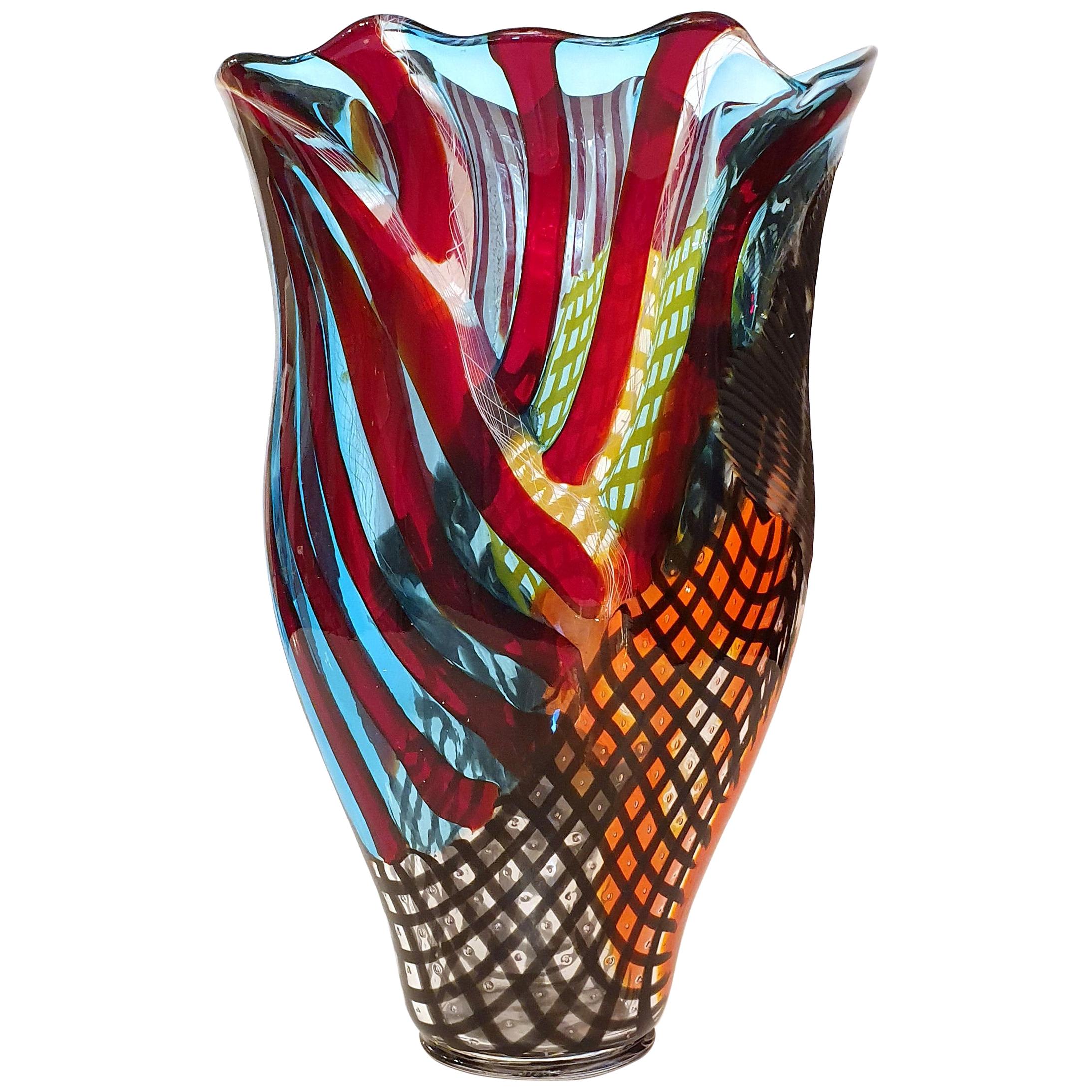 Murano Hand Blown Glass Vase Signed by Lino Tagliapietra For Sale at