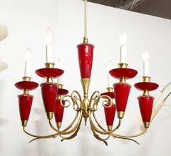 Murano Hand-Blown Italian Brass and Glass Chandelier, Italy, circa 1950