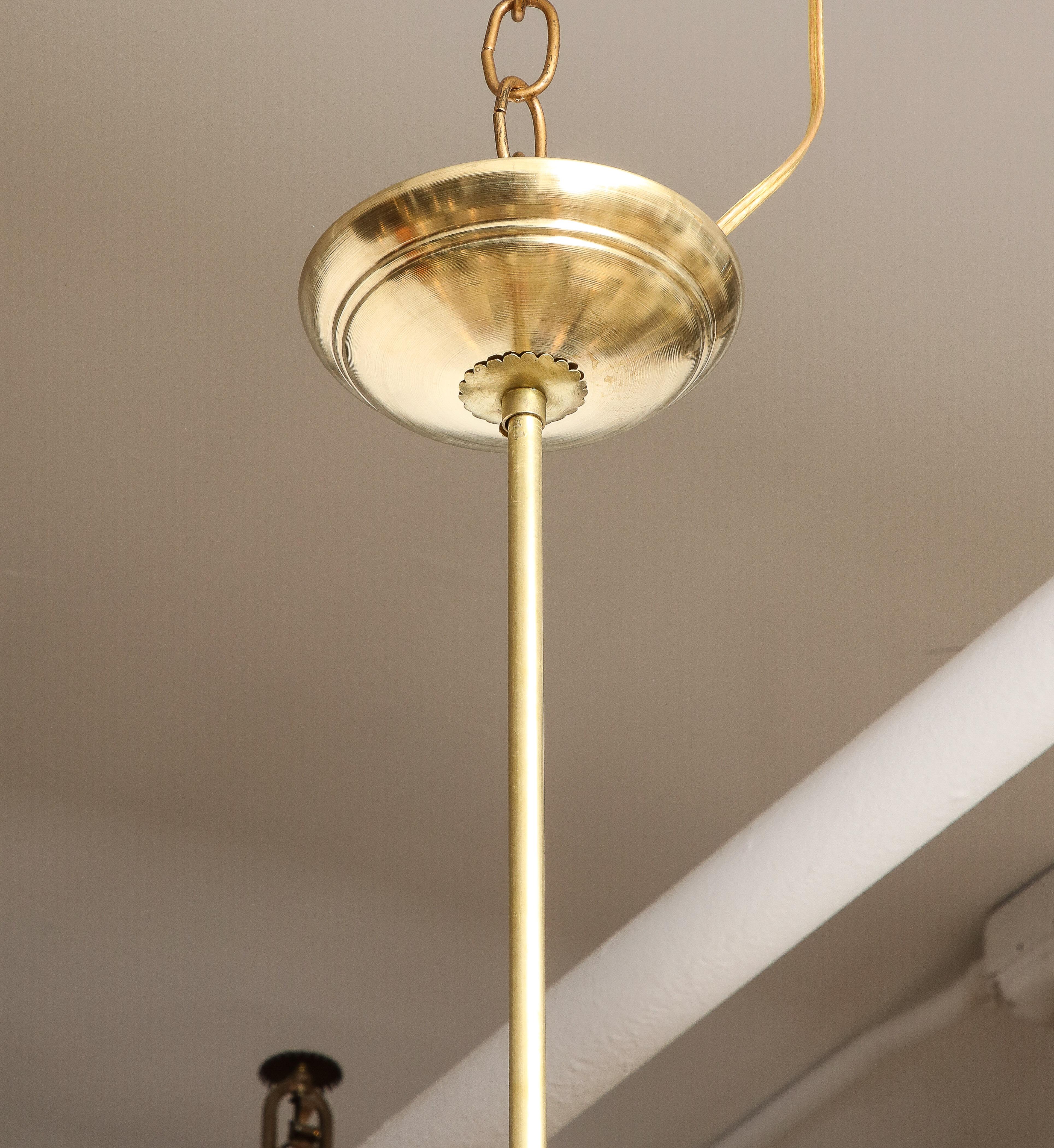 Mid-20th Century Murano Hand-Blown Italian Brass and Glass Chandelier, Italy, circa 1950 For Sale