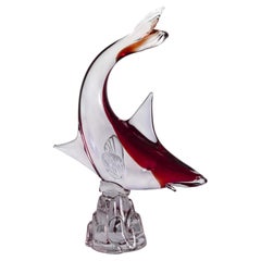 Murano Hand-Blown Purple and Red Glass Fish Sculpture, Italy, 1970s