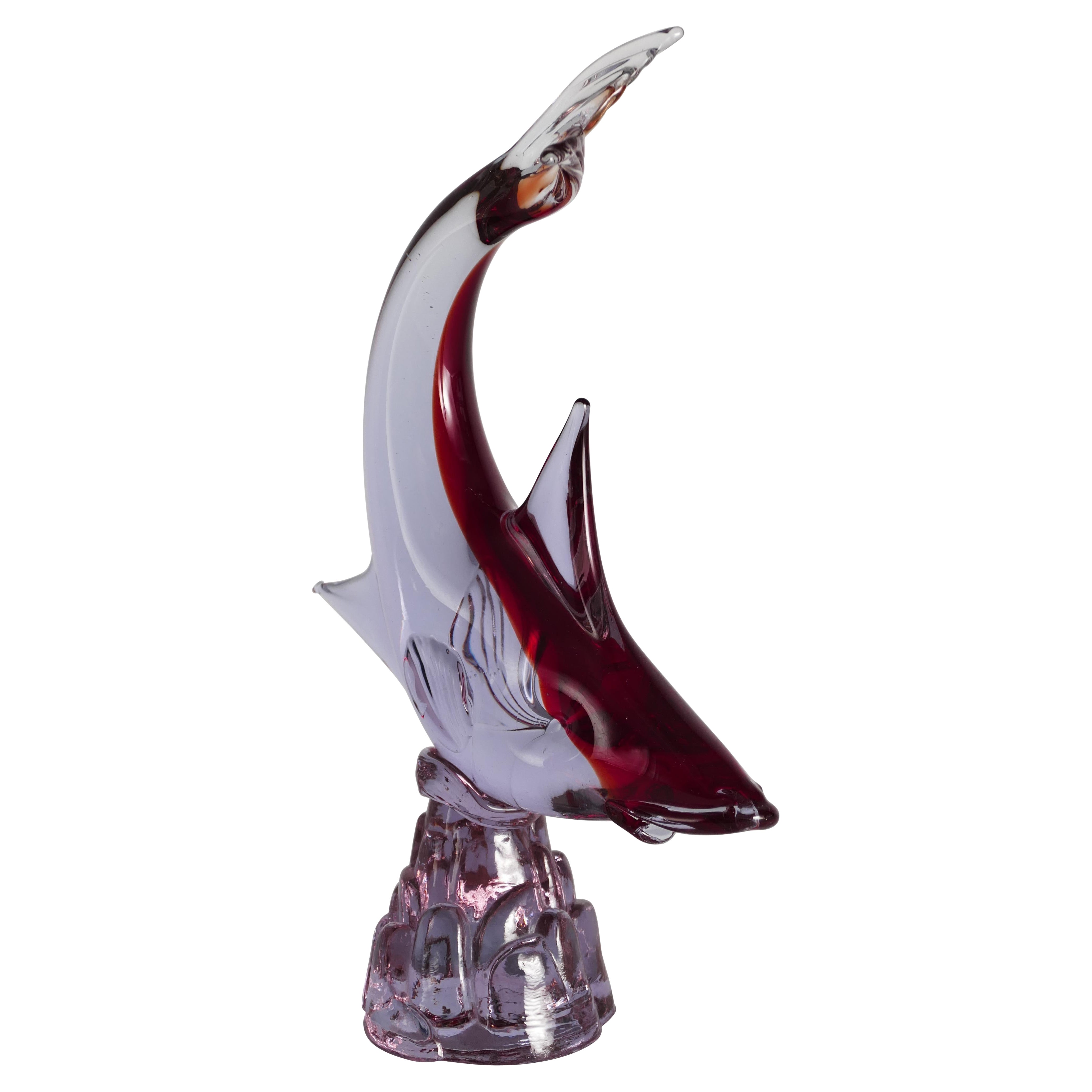 Murano Hand-Blown Purple and Red Glass Fish Sculpture, Italy, 1970s