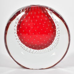 Murano Hand Blown Red Bubble Vase, Aerated Glass, Contemporary Design