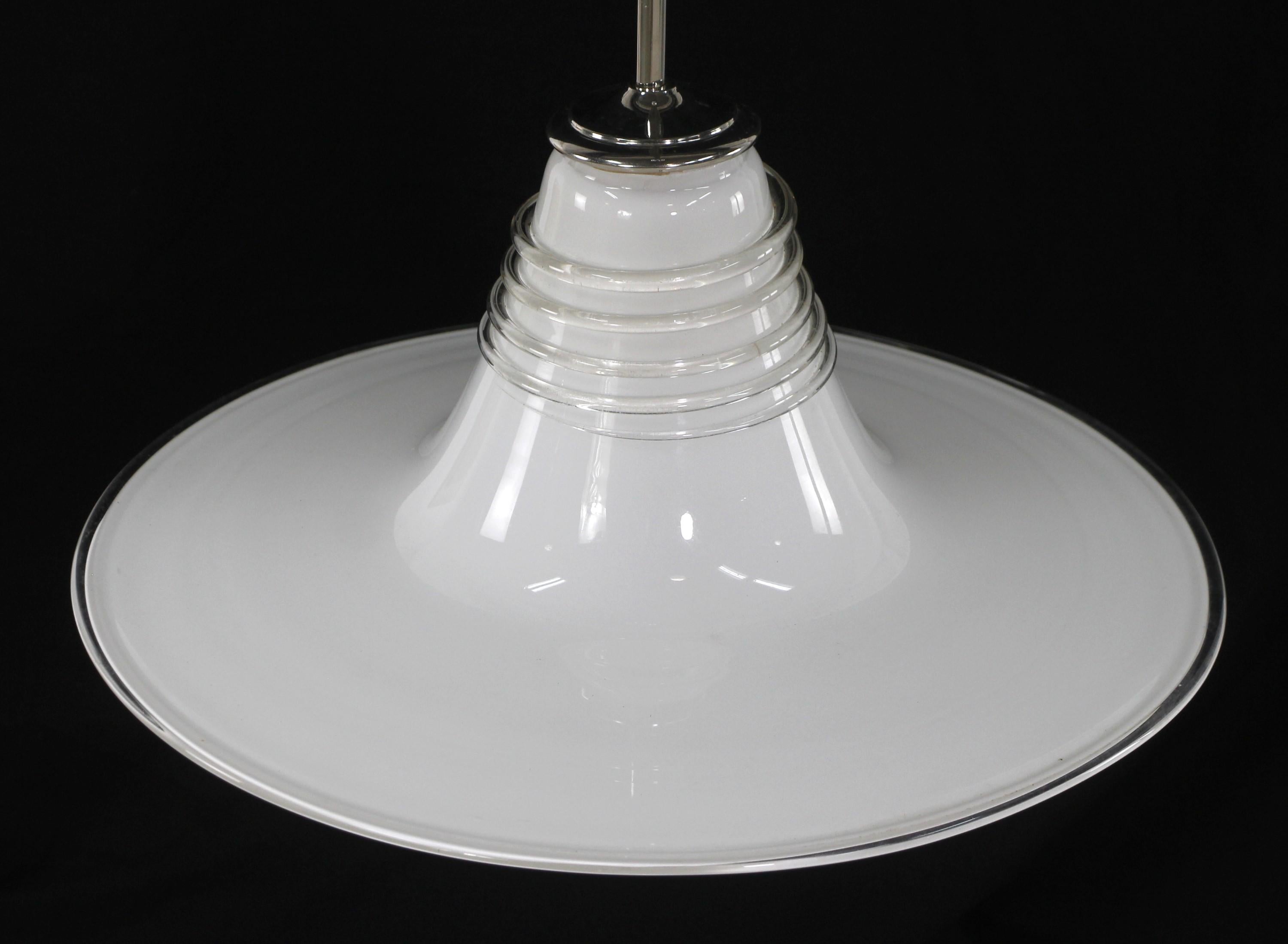Murano Hand Blown Swirled Glass Pendant Light w/ Polished Nickel Pole Fitter In Good Condition In New York, NY