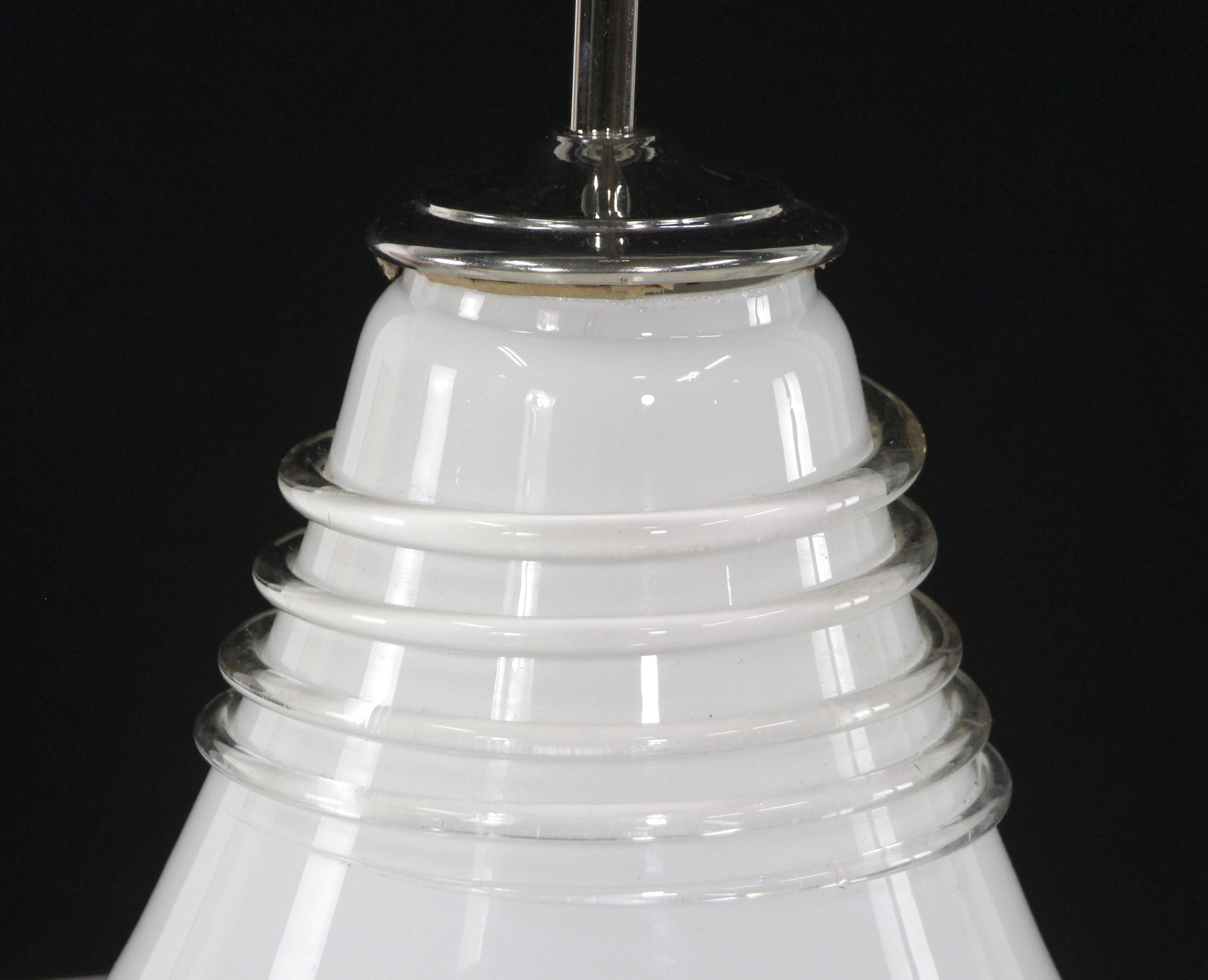 20th Century Murano Hand Blown Swirled Glass Pendant Light w/ Polished Nickel Pole Fitter