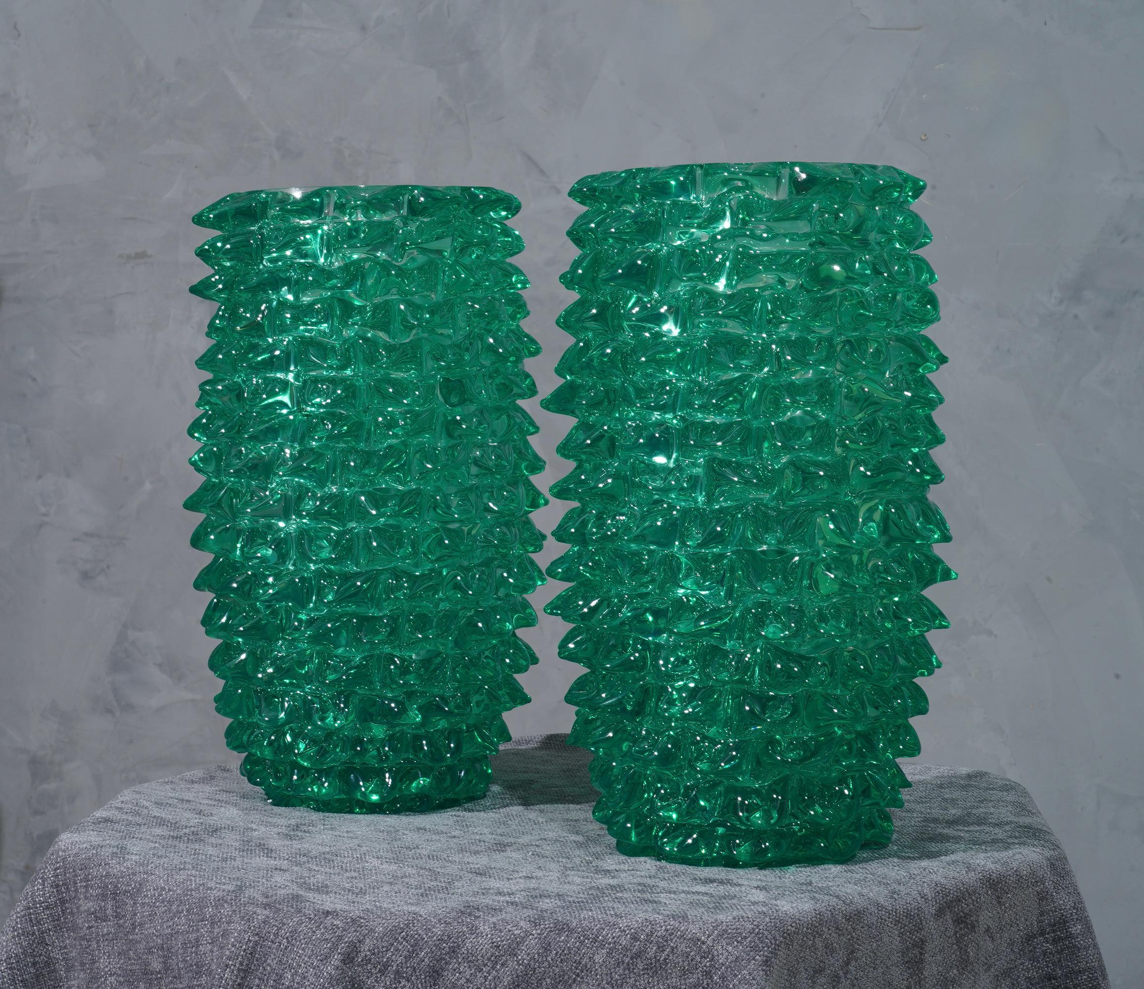 Mid-Century Modern Murano Hand-Crafted Midcentury Round Green Color Italian Vase, 1970