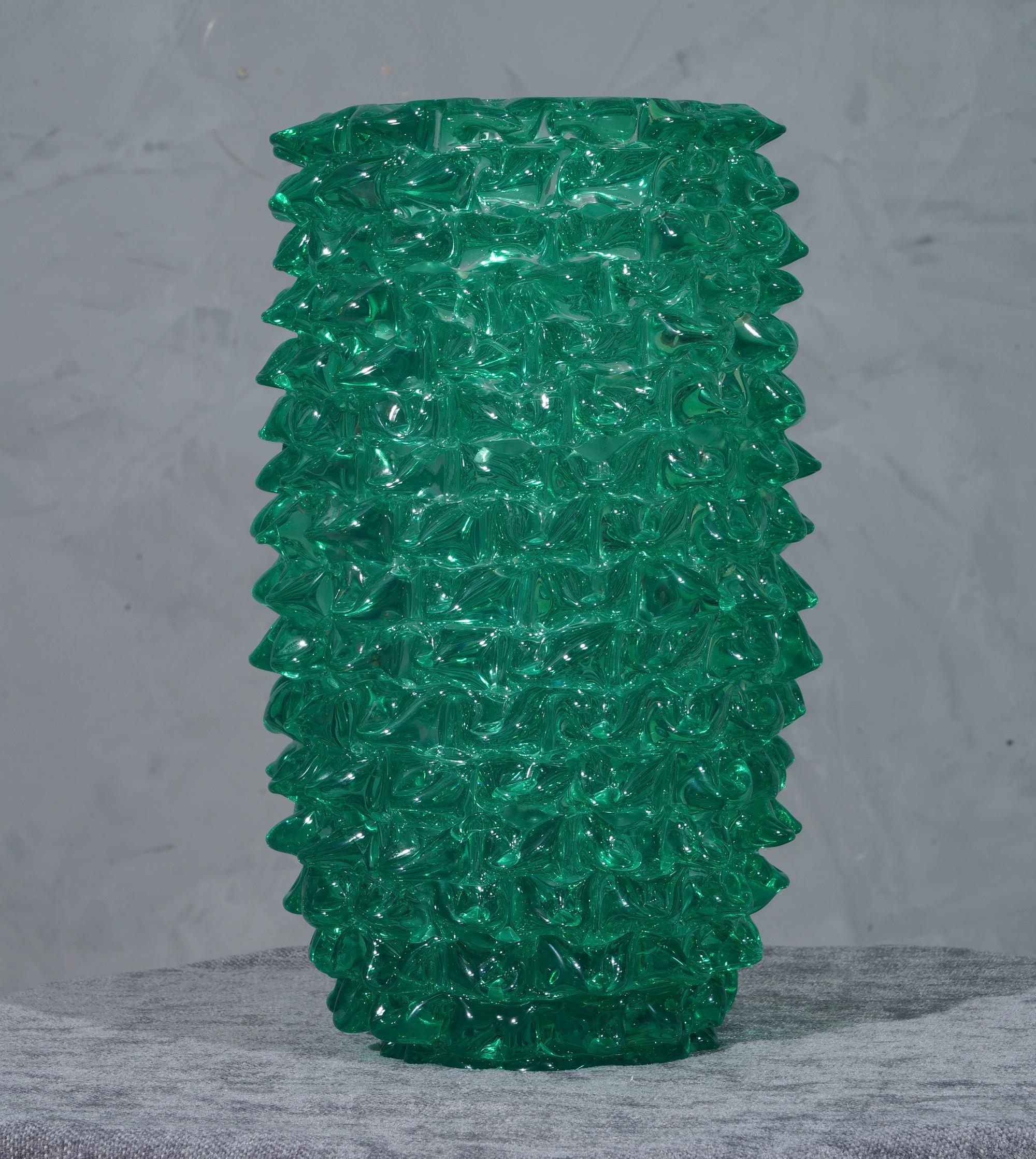 Art Glass Murano Hand-Crafted Midcentury Round Green Color Italian Vase, 1970