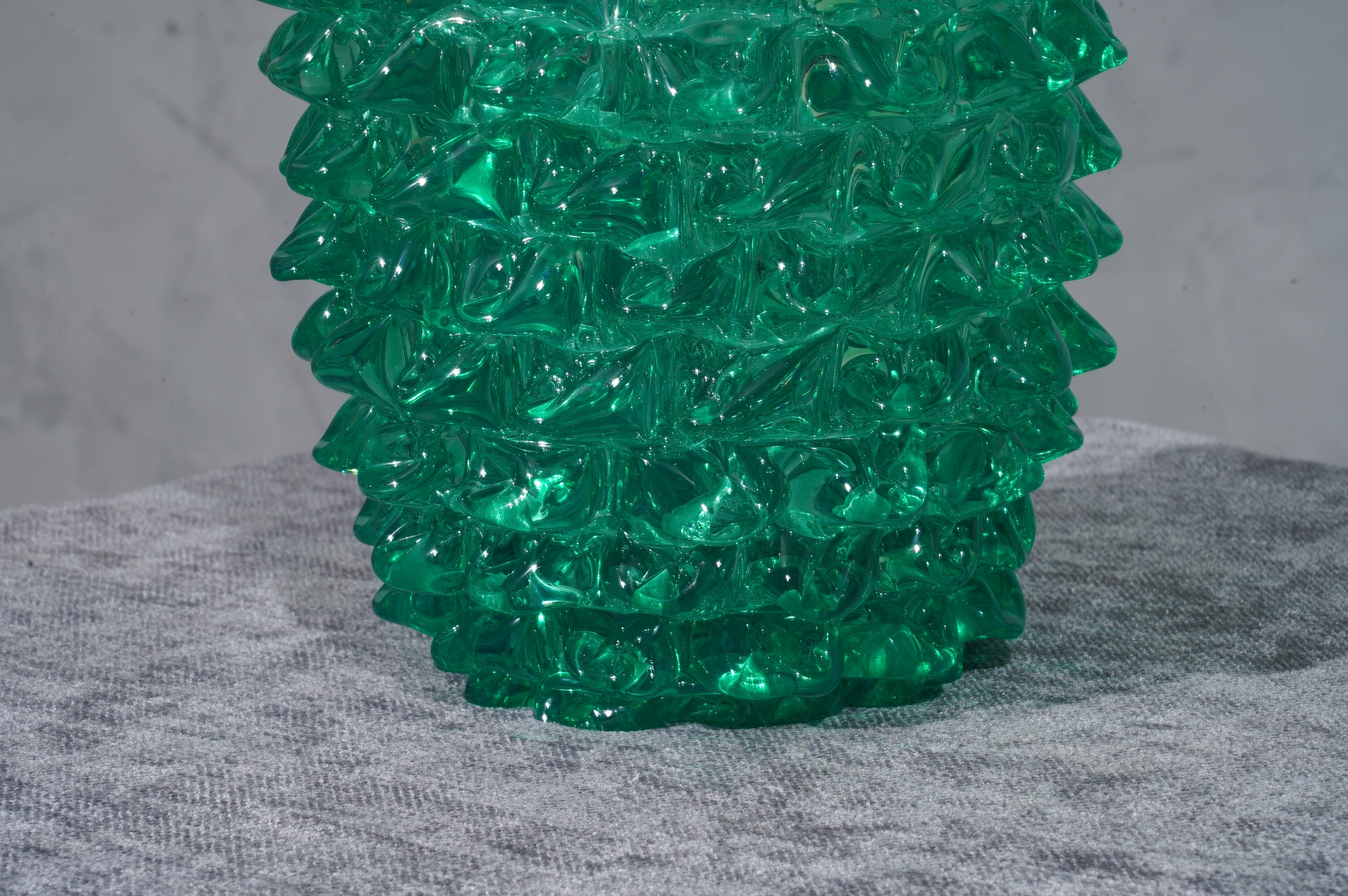 Murano Hand-Crafted Midcentury Round Green Color Italian Vase, 1970 2