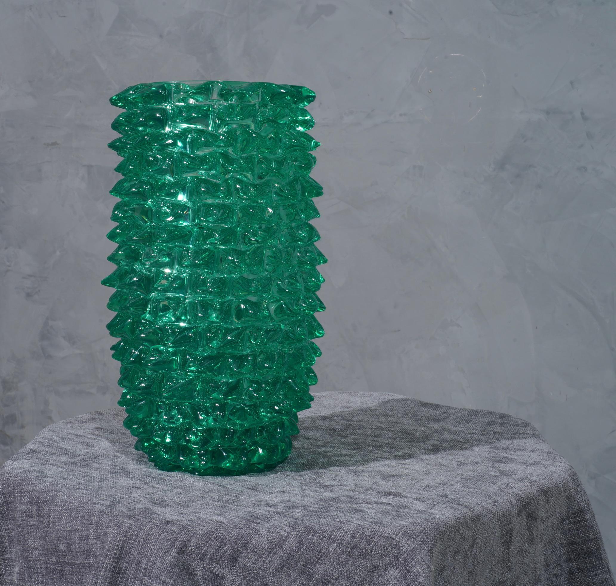 Murano Hand-Crafted Midcentury Round Green Color Italian Vase, 1970 3