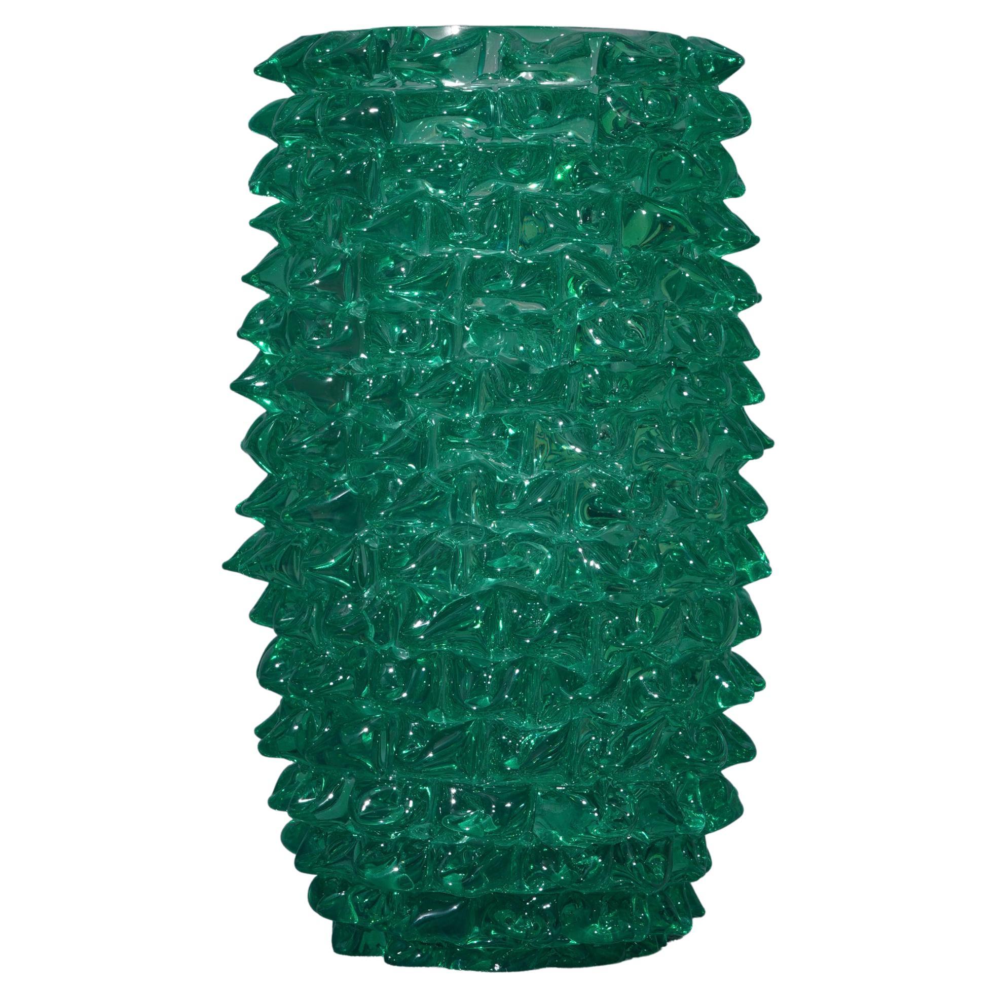 Murano Hand-Crafted Midcentury Round Green Color Italian Vase, 1970