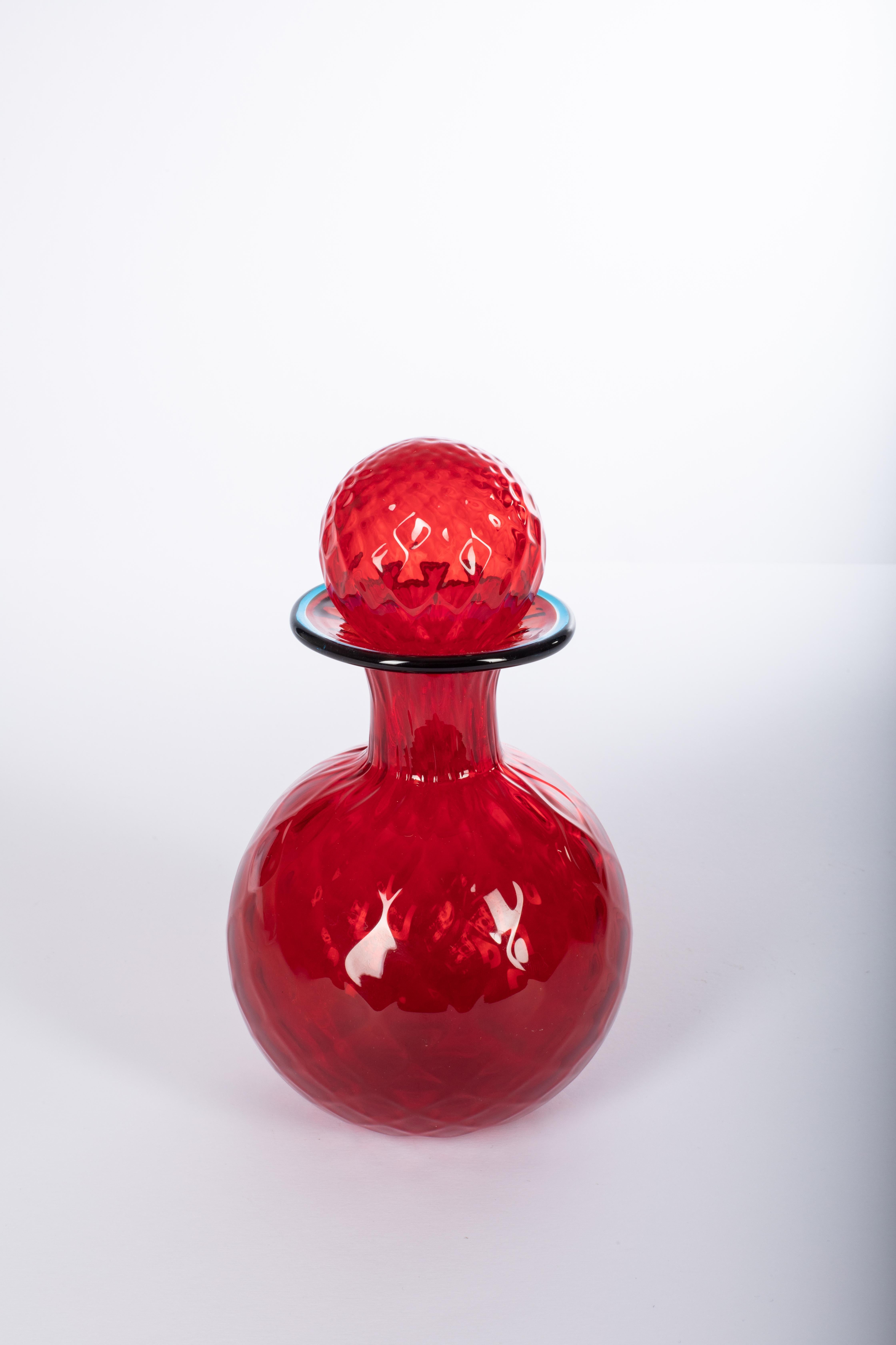 Hand-Crafted Murano Handmade Glass Balloton Decanter Bottle For Sale