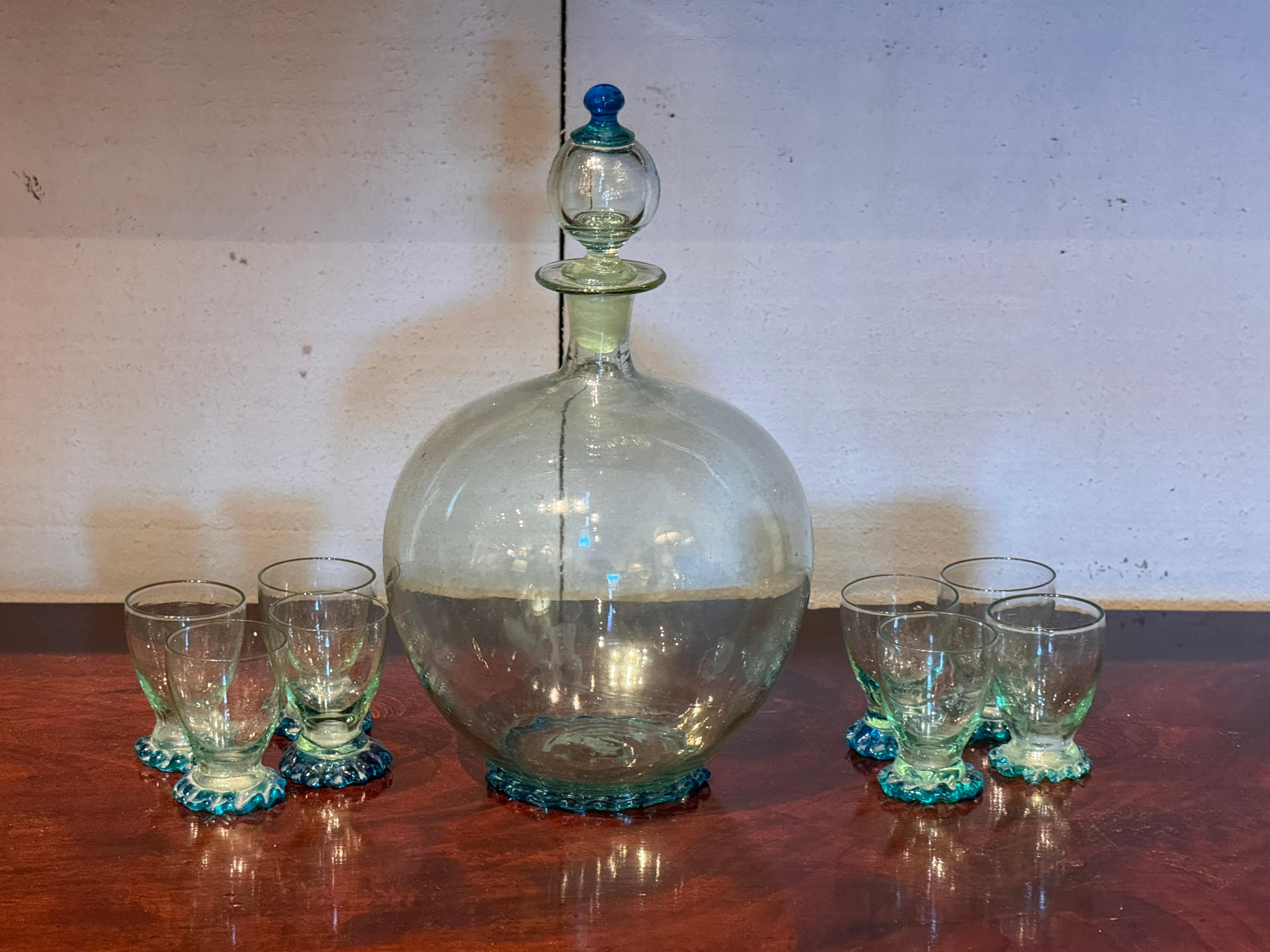 Juego de decantador y copa de cristal soplado de Murano en venta 5