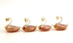 Murano Handblown Glass Swan-Shaped Salt Cellars Attributed to Salviati