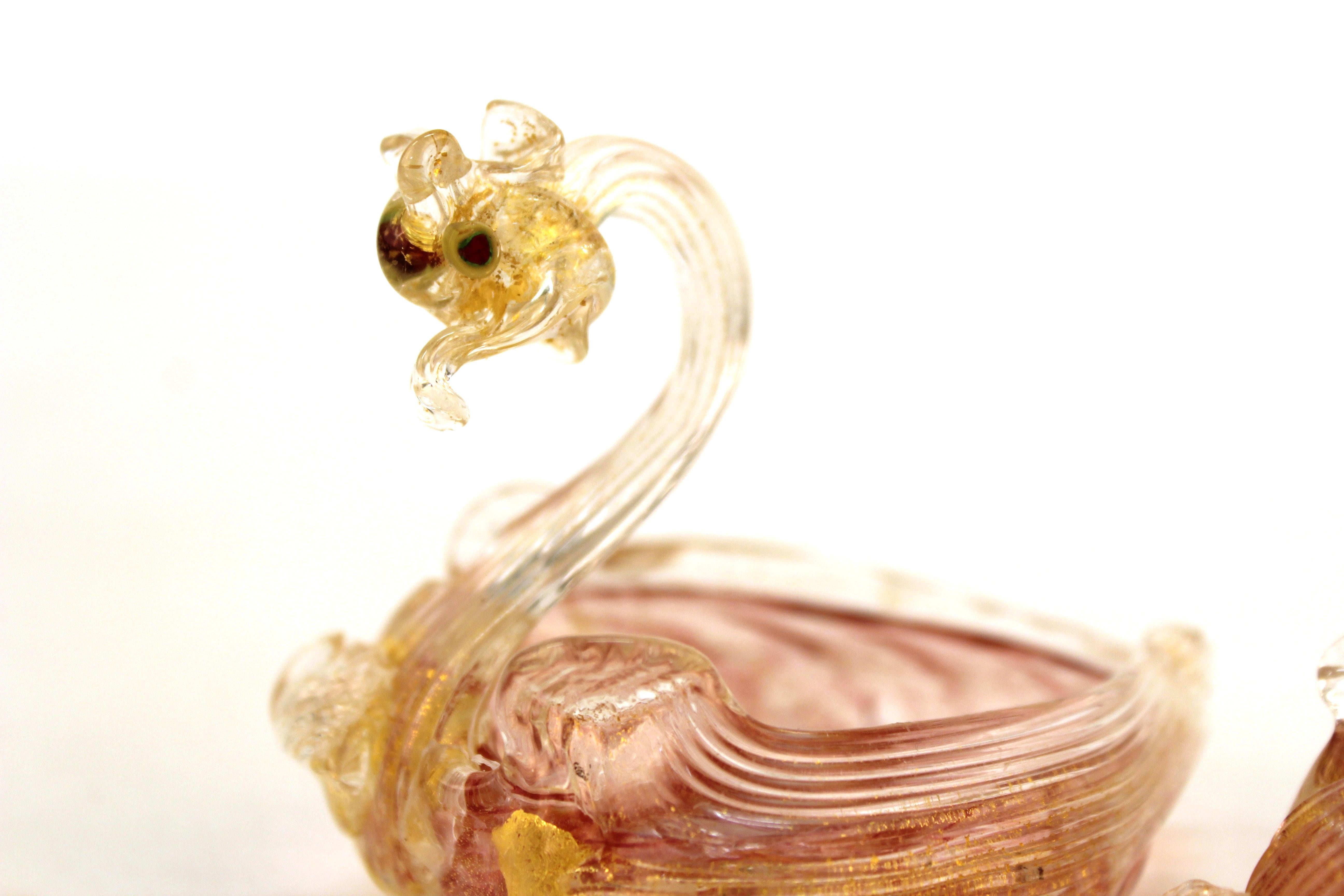 Murano Handblown Glass Swan-Shaped Salt Cellars Attributed to Salviati 1