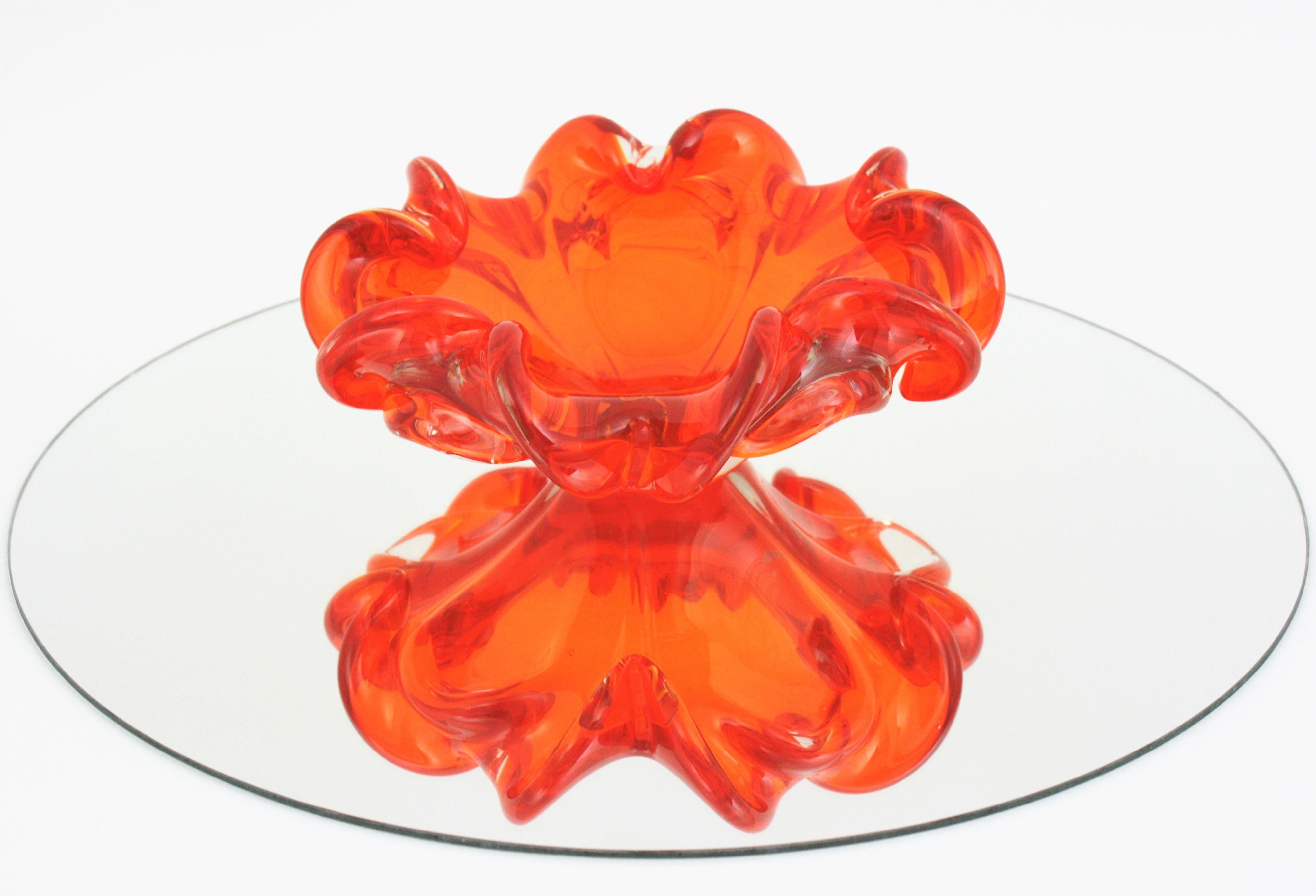 Midcentury Italian Murano Sommerso Orange and Clear Art Glass Bowl / Ashtray For Sale 8