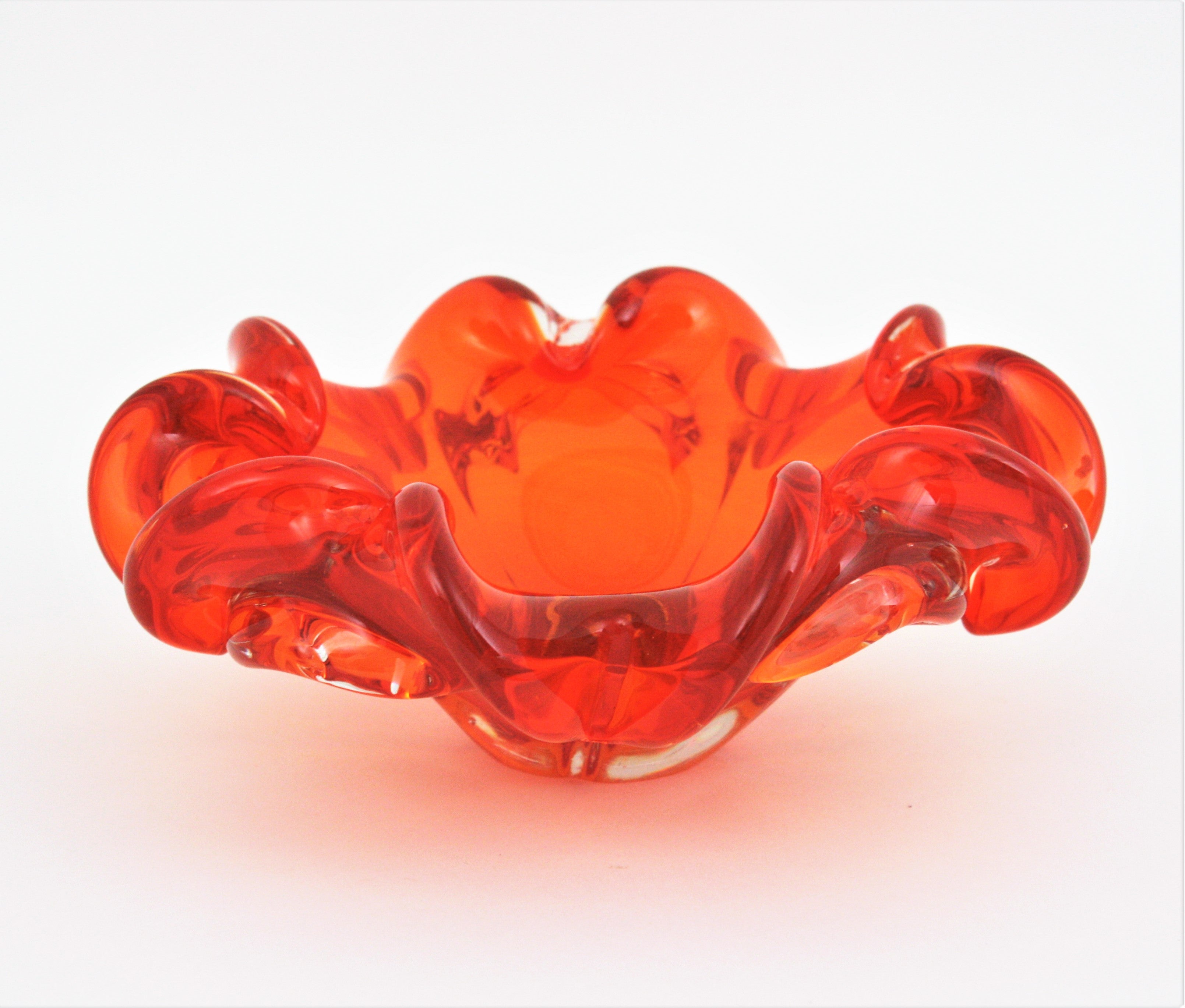 Midcentury Italian Murano Sommerso Orange and Clear Art Glass Bowl / Ashtray For Sale 1