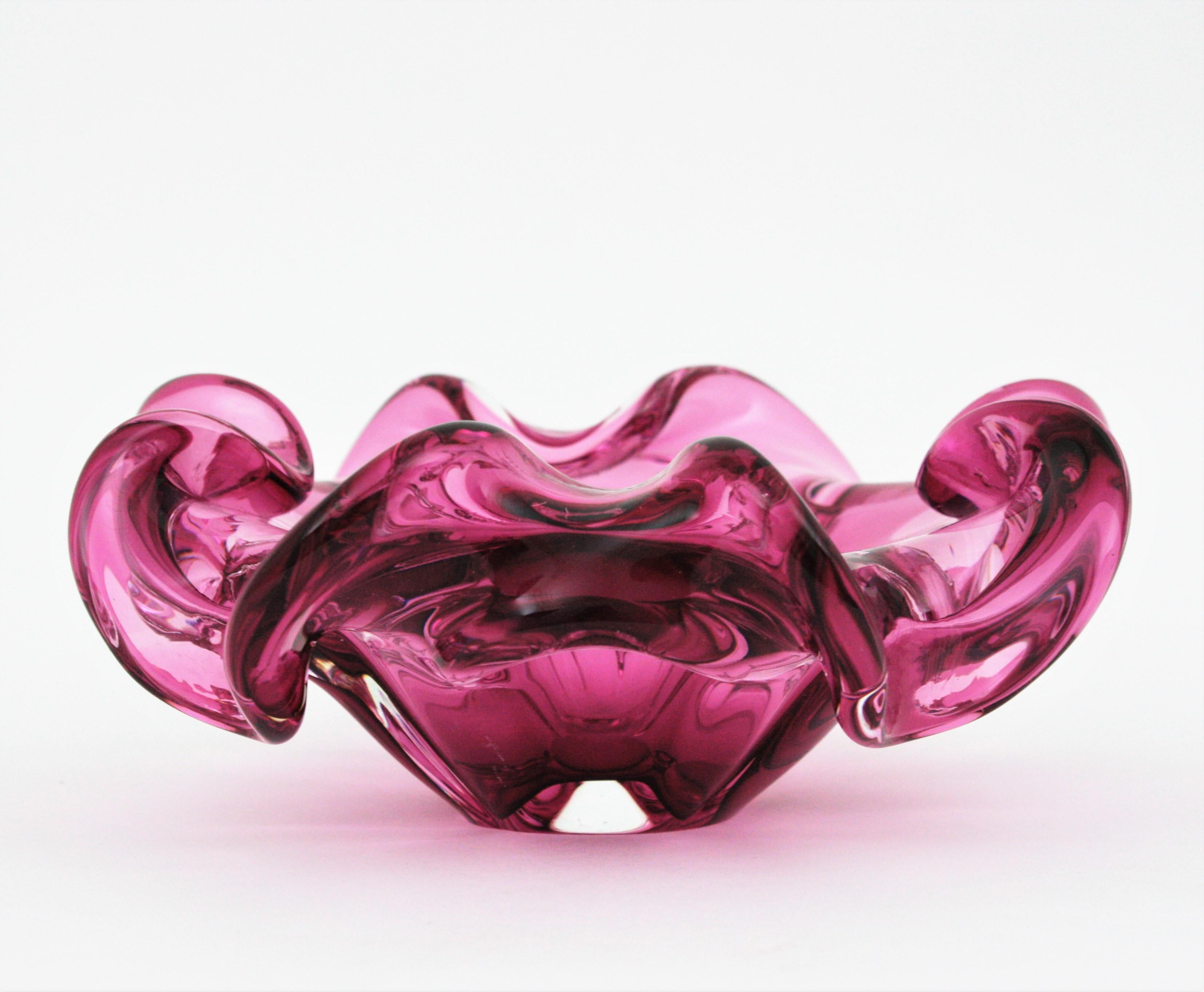 Murano Handblown Pink Sommerso Italian Art Glass Flower Bowl 3