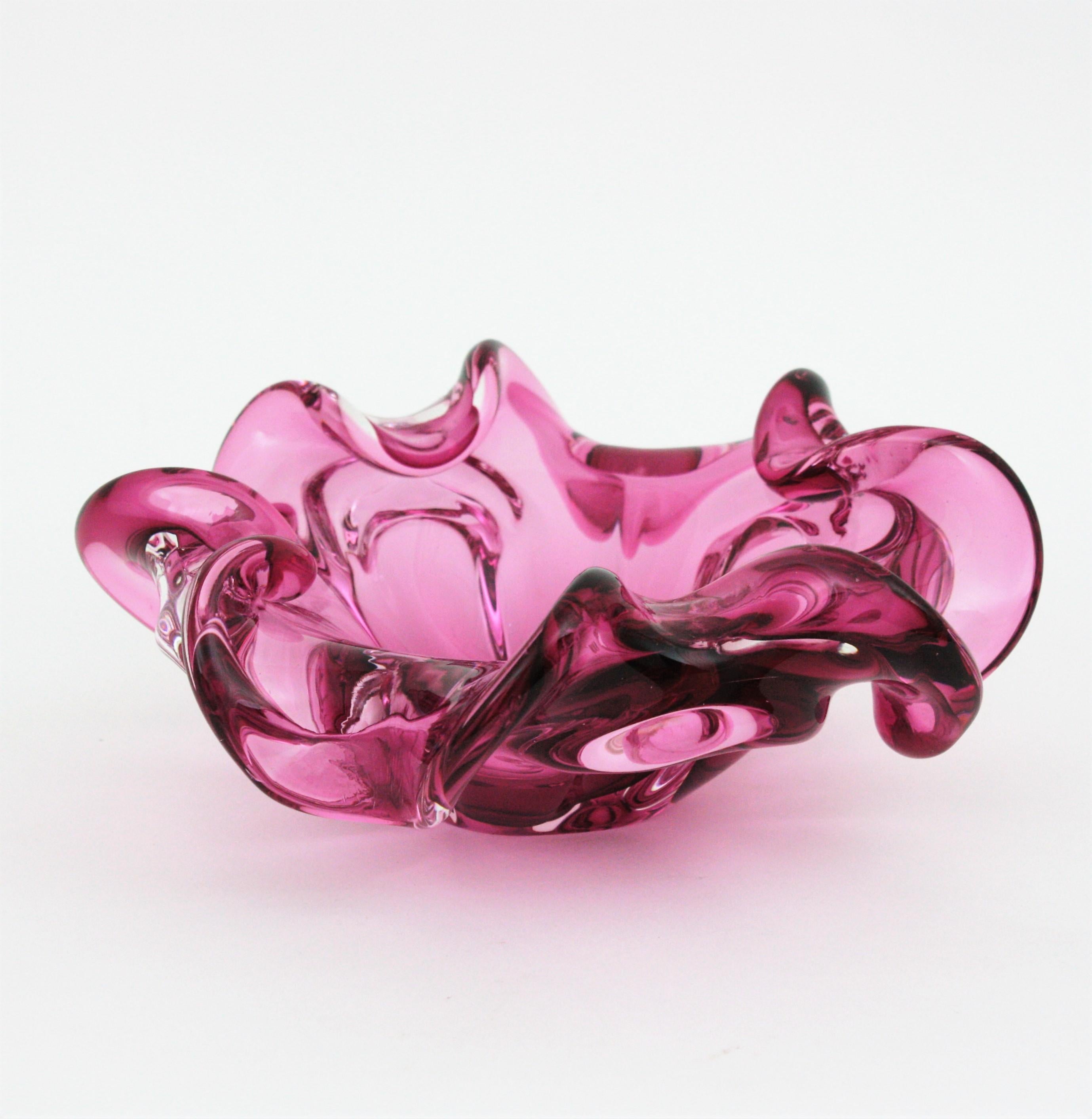 Murano Handblown Pink Sommerso Italian Art Glass Flower Bowl 4