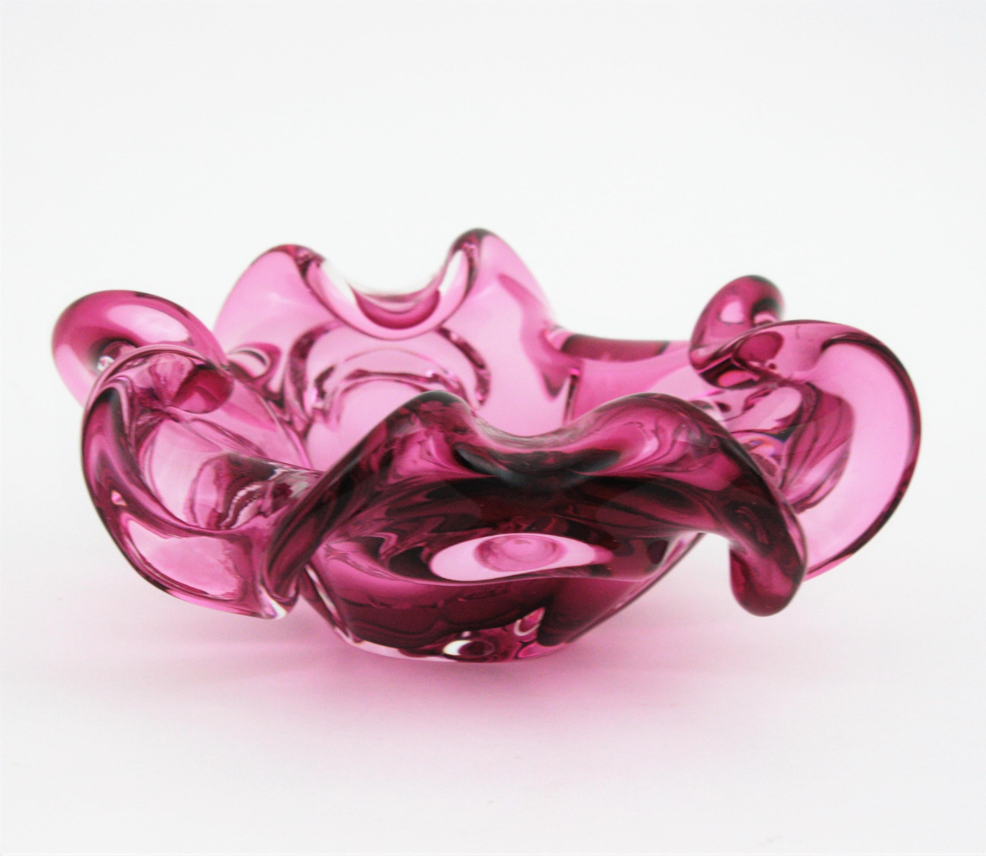 Murano Handblown Pink Sommerso Italian Art Glass Flower Bowl 6
