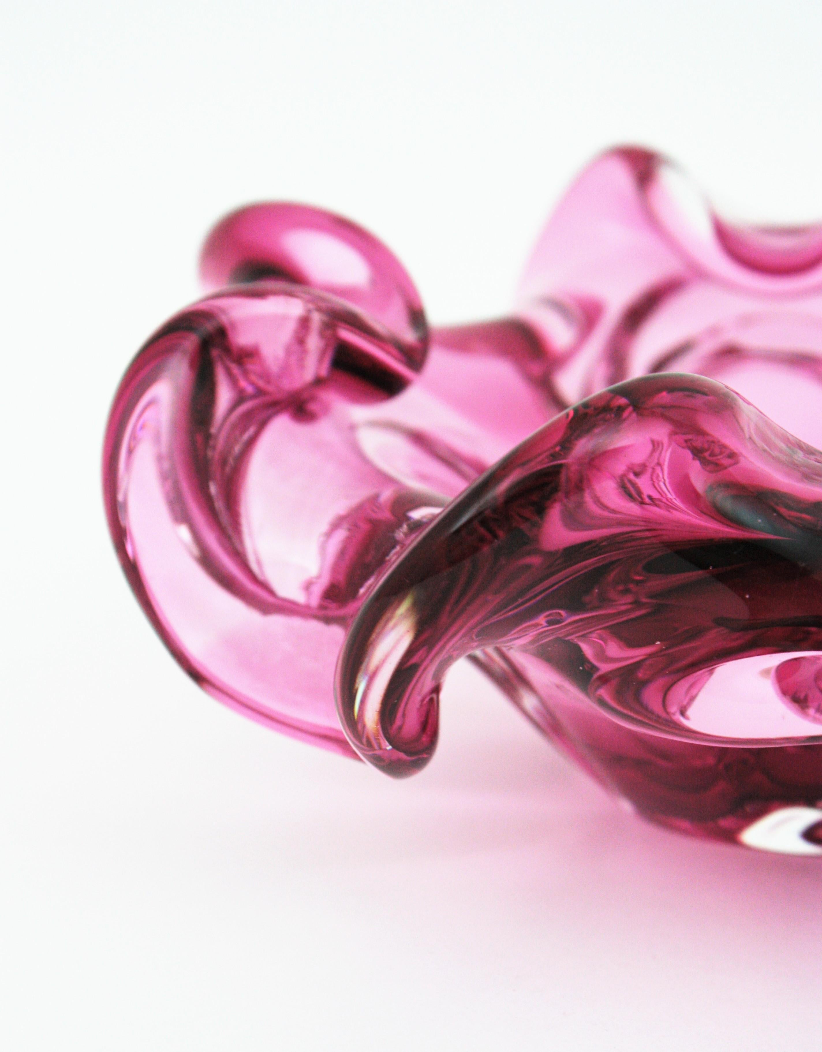 Murano Handblown Pink Sommerso Italian Art Glass Flower Bowl 8