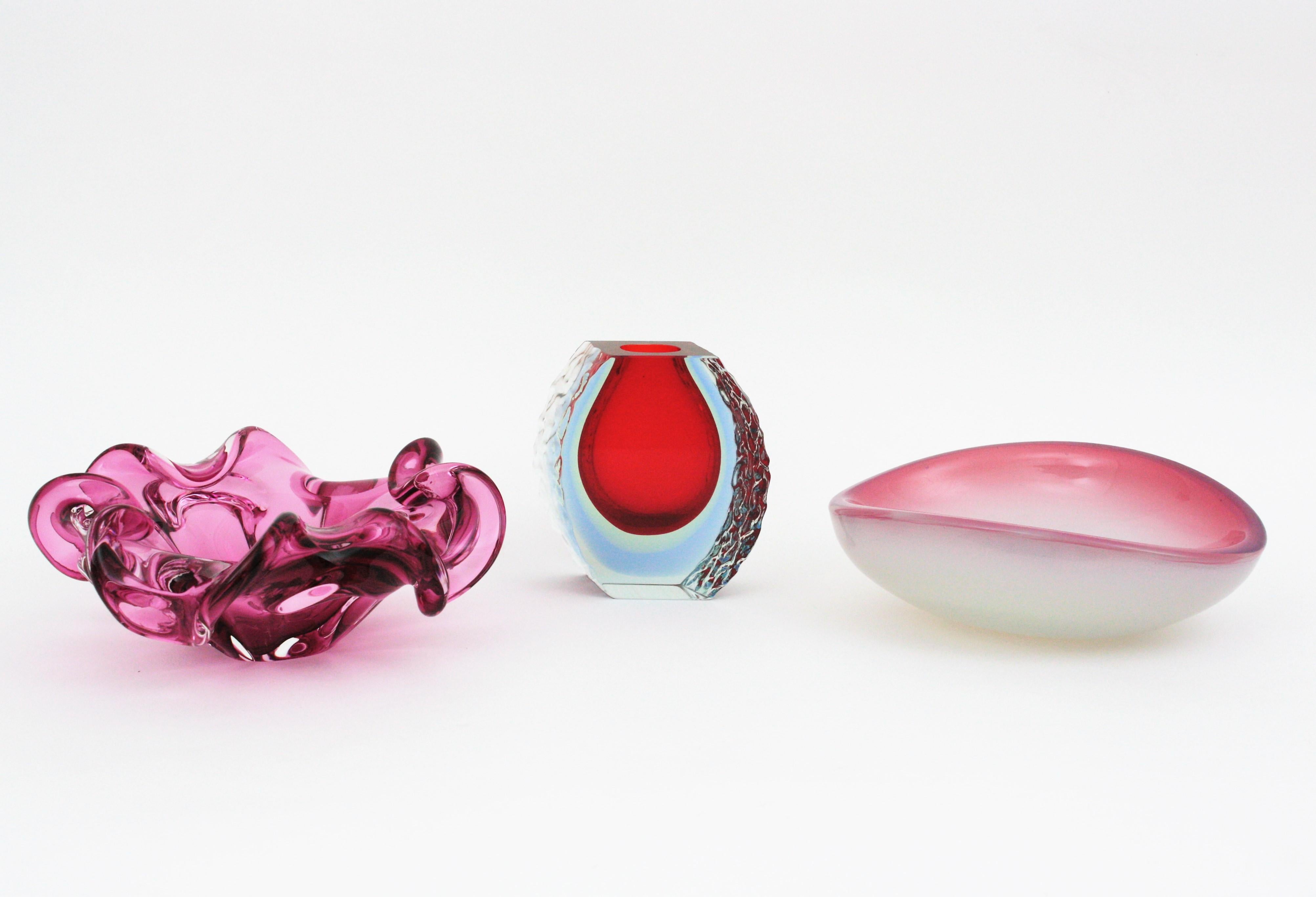 Murano Handblown Pink Sommerso Italian Art Glass Flower Bowl 10