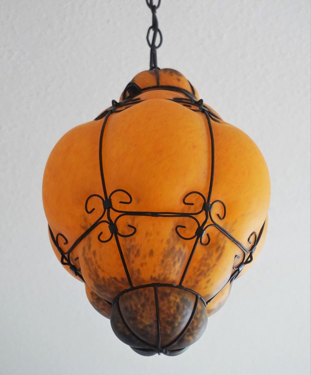 Murano Handcrafted Colored Glass Wrought Iron Pendant or Lantern, Venice, Italy In Good Condition For Sale In Frankfurt am Main, DE