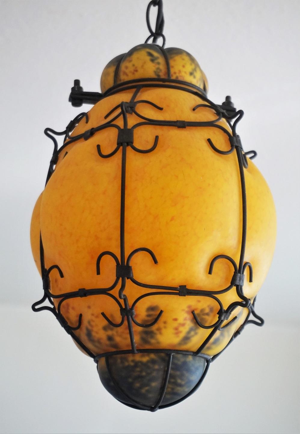 Murano Handcrafted Colored Glass Wrought Iron Pendant or Lantern, Venice, Italy In Good Condition In Frankfurt am Main, DE