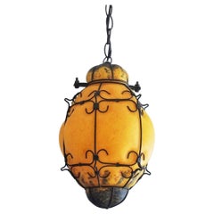Murano Handcrafted Colored Glass Wrought Iron Pendant or Lantern, Venice, Italy