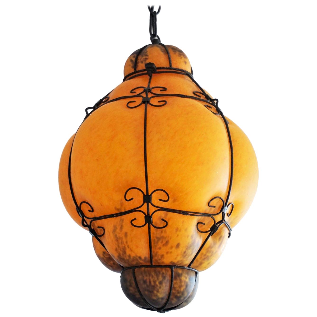 Murano Handcrafted Colored Glass Wrought Iron Pendant or Lantern, Venice, Italy For Sale